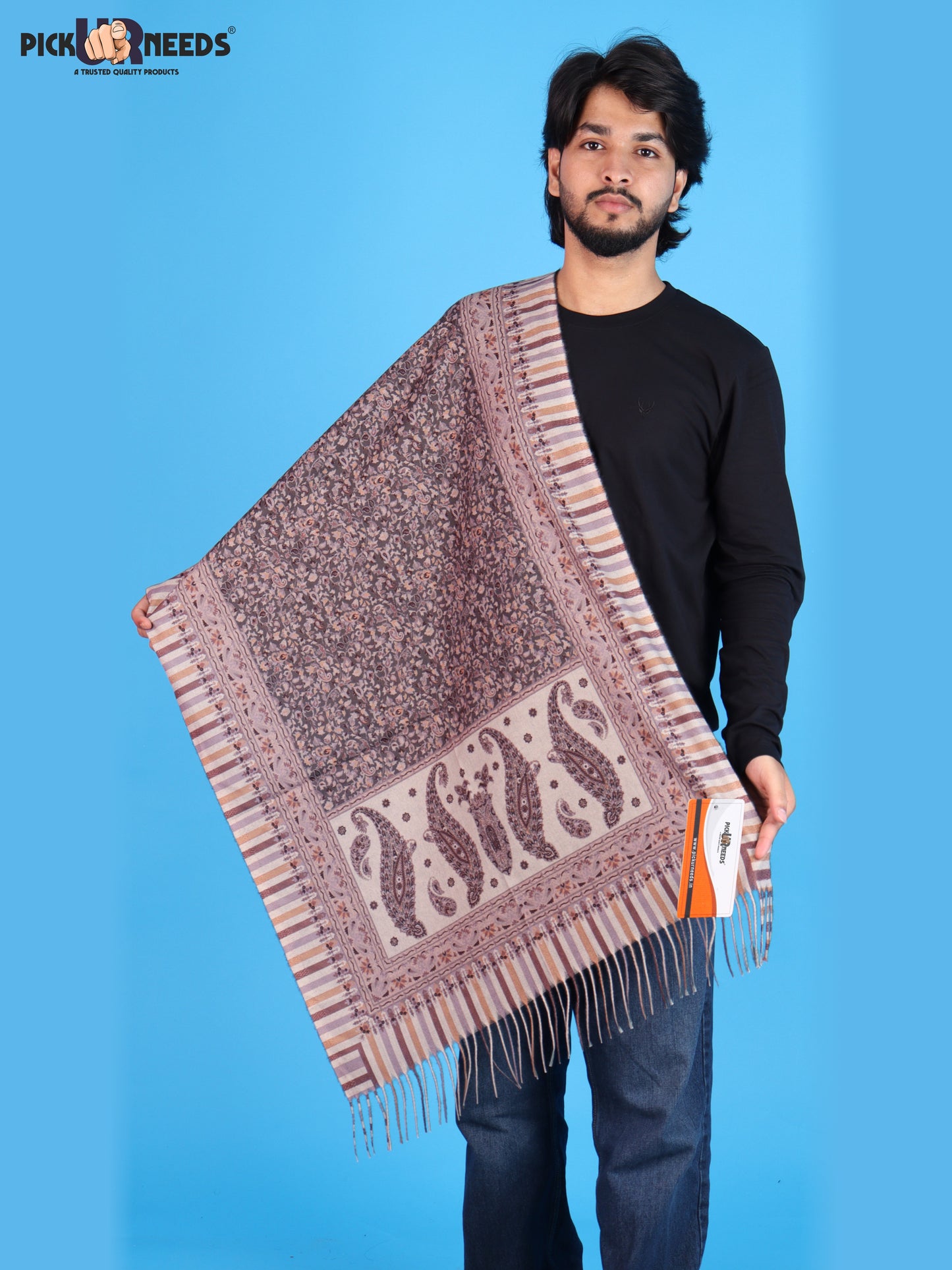 Pick Ur Needs Men’s Premium Winter Shawl Stole Stylish Paisley Print Wrap Scarf For Boys with Soft Feel & Fringed Finish