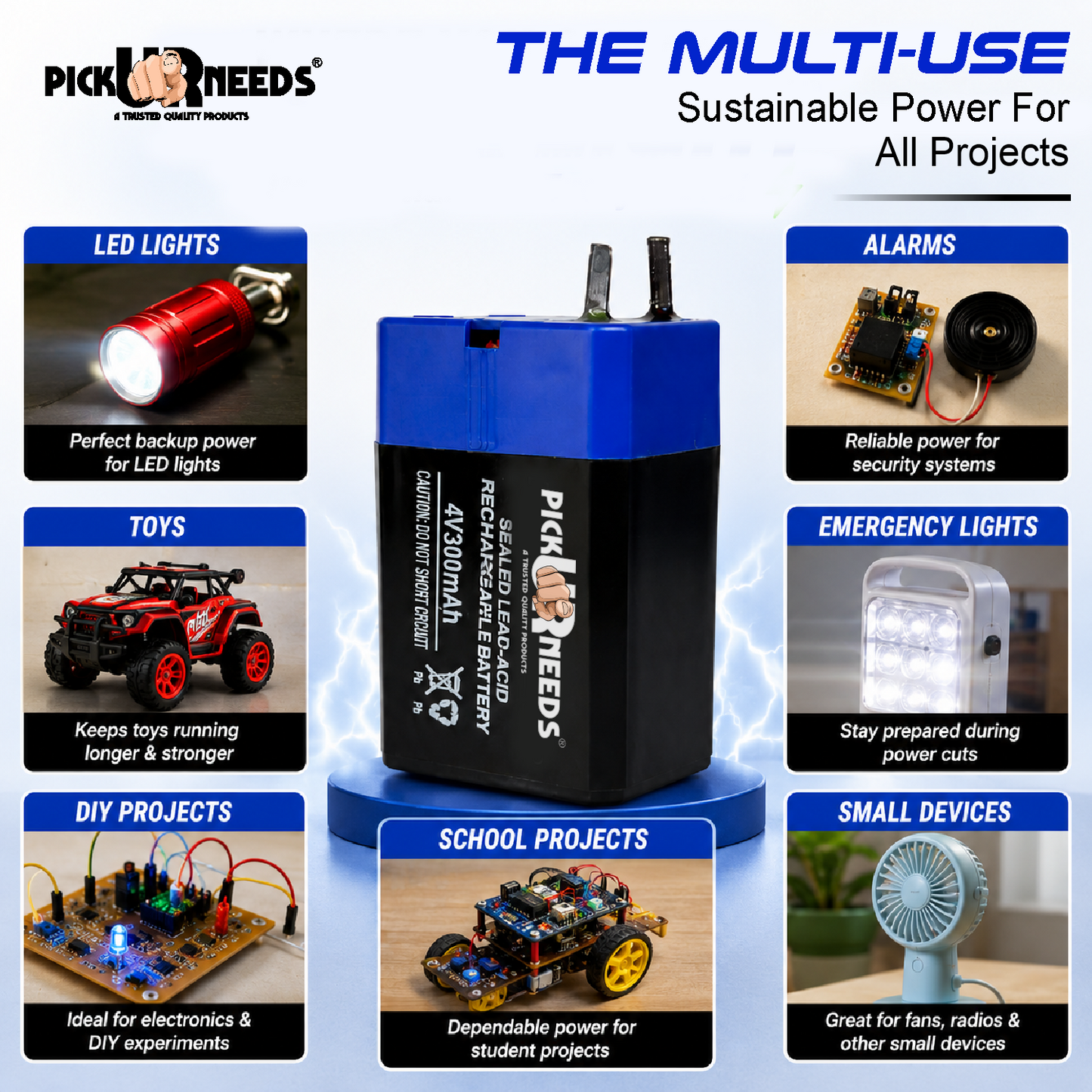 Pick Ur Needs Compact 4V 300mAh Sealed Lead Acid Battery for Long-Lasting Backup Power (2, 300, Milliamp Hours)