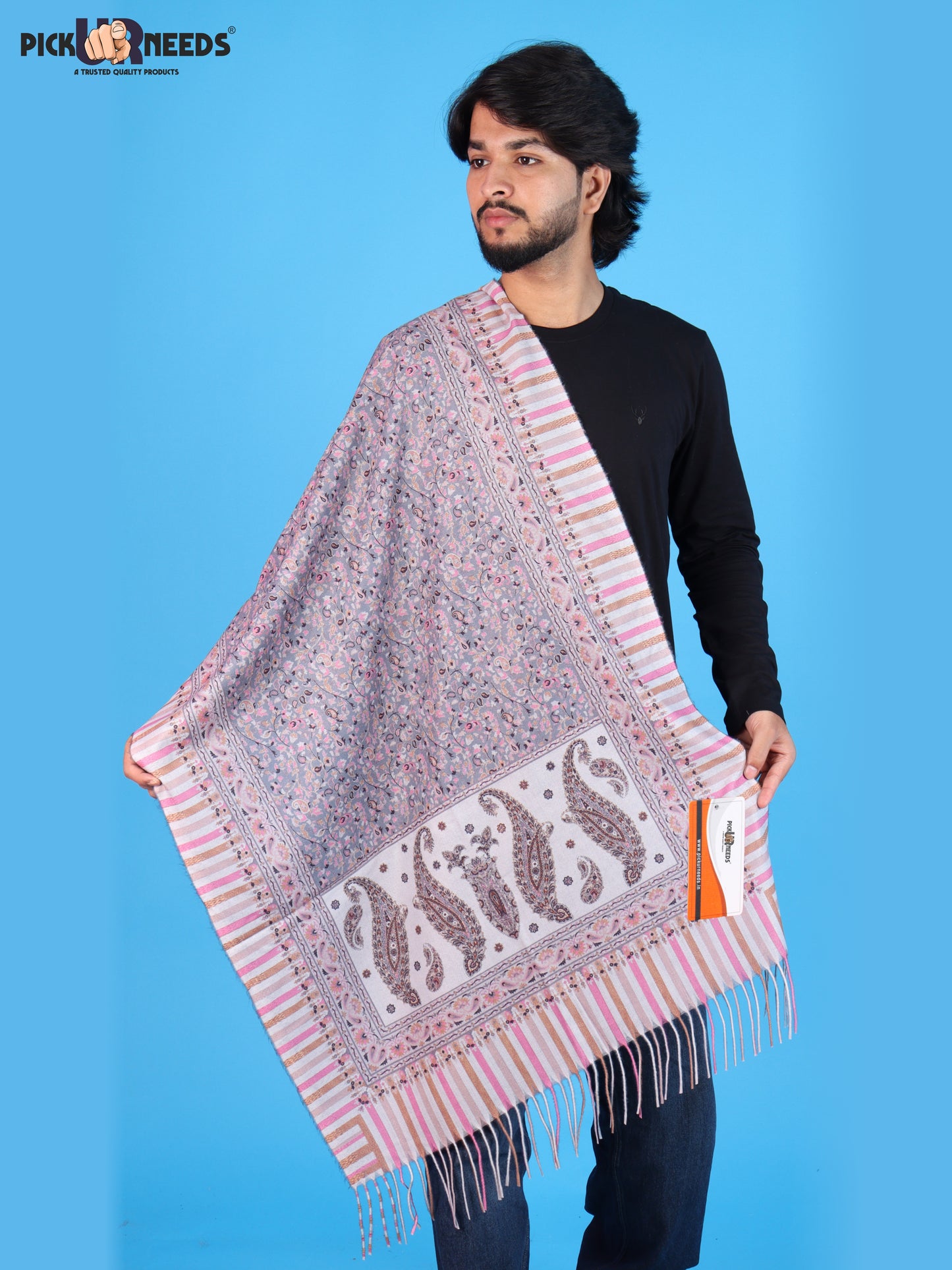 Pick Ur Needs Men’s Premium Winter Shawl Stole Stylish Paisley Print Wrap Scarf For Boys with Soft Feel & Fringed Finish