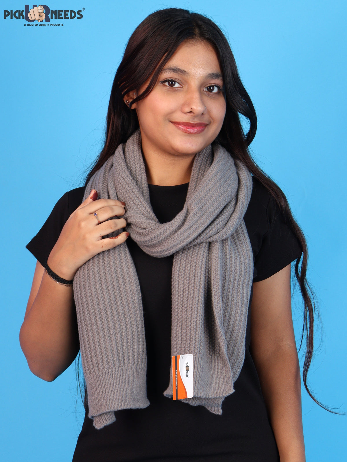 Pick Ur Needs Womens Stylish Knitted Muffler Scarf, Long Ribbed Knit Winter Neck Wrap, Soft Textured Cozy Scarf for Girls