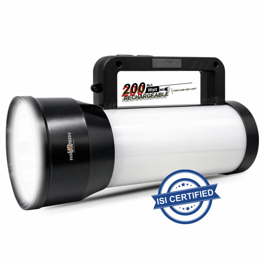 Pick Ur Needs 200W Rechargeable Emergency LED Long Range Distance Search Torch Light with 3600mAh Battery, Type-C Fast Charging Dual Mode Front & Side Light