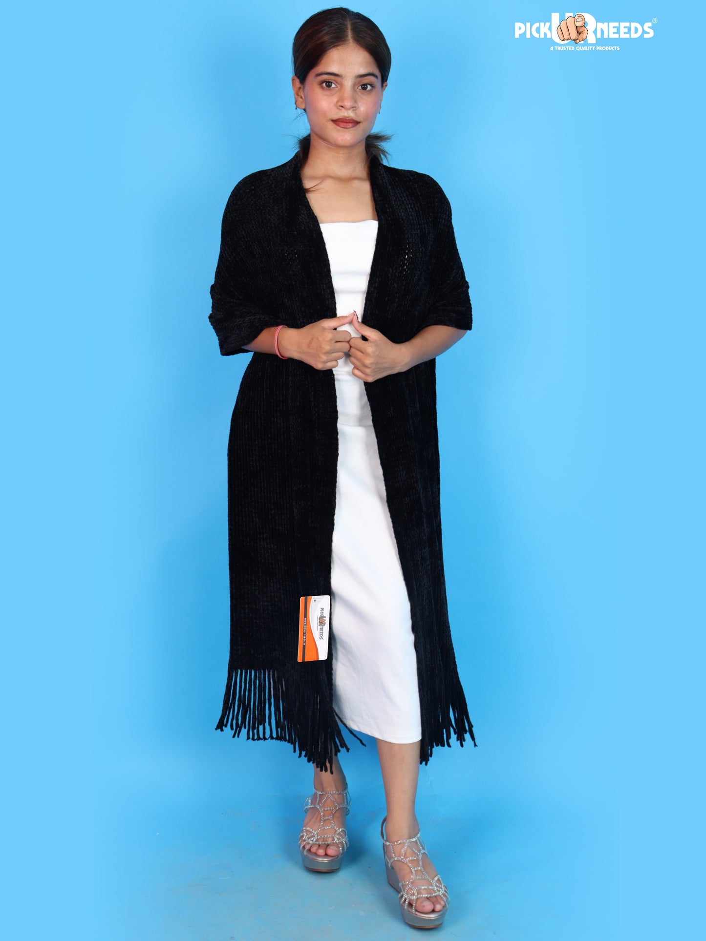 Pick Ur Needs Womens Winter Shawl with Soft Plush Texture & Long Fringe Detailing Stole Elegant Wrap for Ladies & Girls Cozy Seasonal Shoulder Cover for Casual, Ethnic & Western Outfits