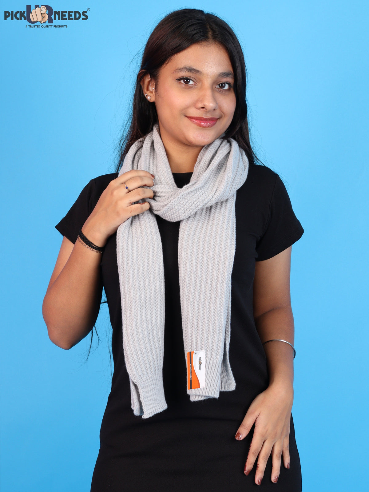 Pick Ur Needs Womens Stylish Knitted Muffler Scarf, Long Ribbed Knit Winter Neck Wrap, Soft Textured Cozy Scarf for Girls