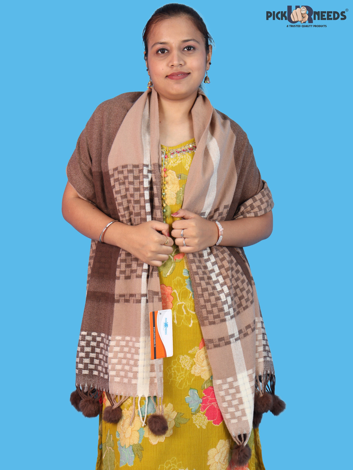Pick Ur Needs Women Designer Winter Shawl with Geometric Checkered Pattern Shoulder Wrap with Tassels Stylish Stole for Girls Party, Casual & Ethnic Wear