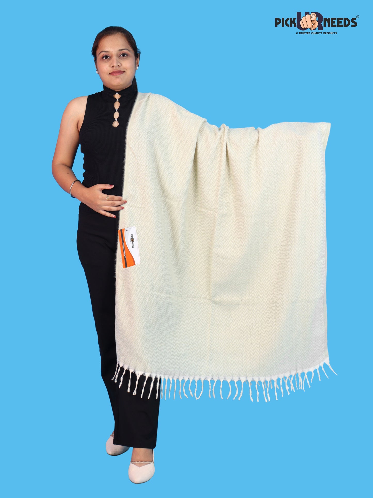 Pick Ur Needs Women’s Winter Muffler Shawl Soft & Warm Knitted Herringbone Wrap with Elegant Fringe Stole For Girls