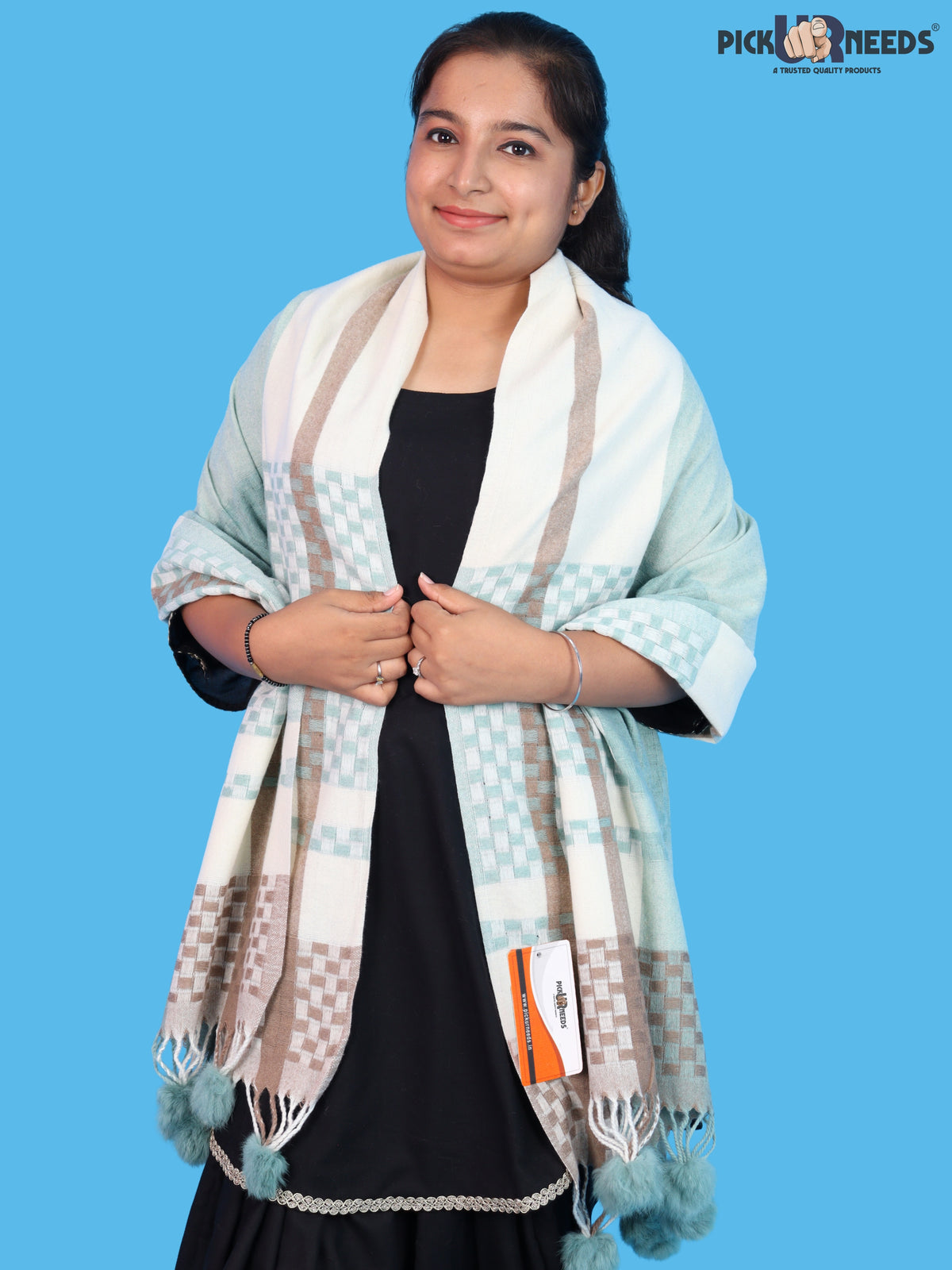 Pick Ur Needs Women Designer Winter Shawl with Geometric Checkered Pattern Shoulder Wrap with Tassels Stylish Stole for Girls Party, Casual & Ethnic Wear