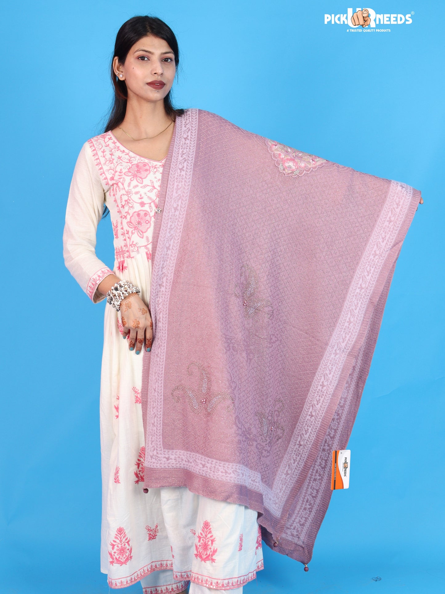 Pick Ur Needs Women’s Winter Shawl with Elegant Floral Pattern & Decorative Border Soft Warm Fashion Wrap for Women & Girls