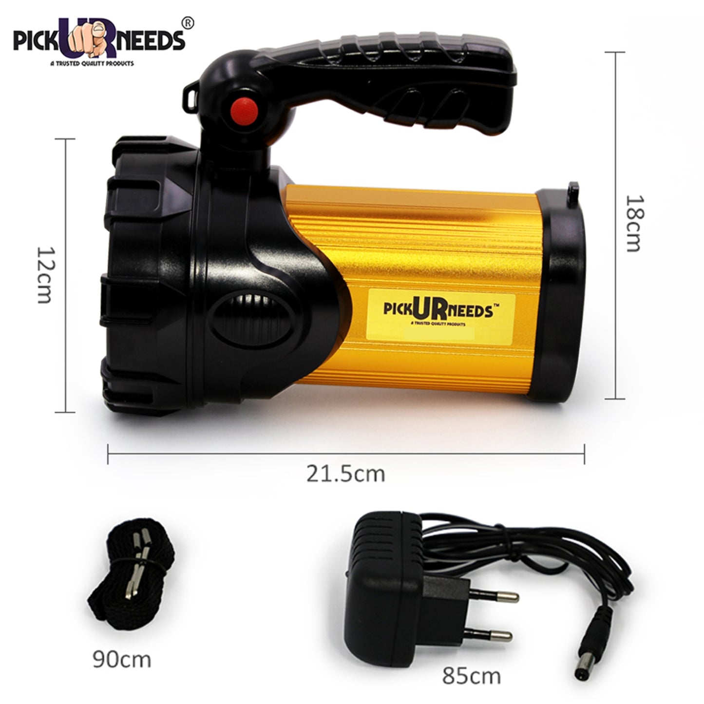 Pick Ur Needs 250W Kissan Long Range Rechargeable Emergency Search Torch | High Power LED Spotlight | 4500mAh Lithium Battery | Handheld Torch with Charger