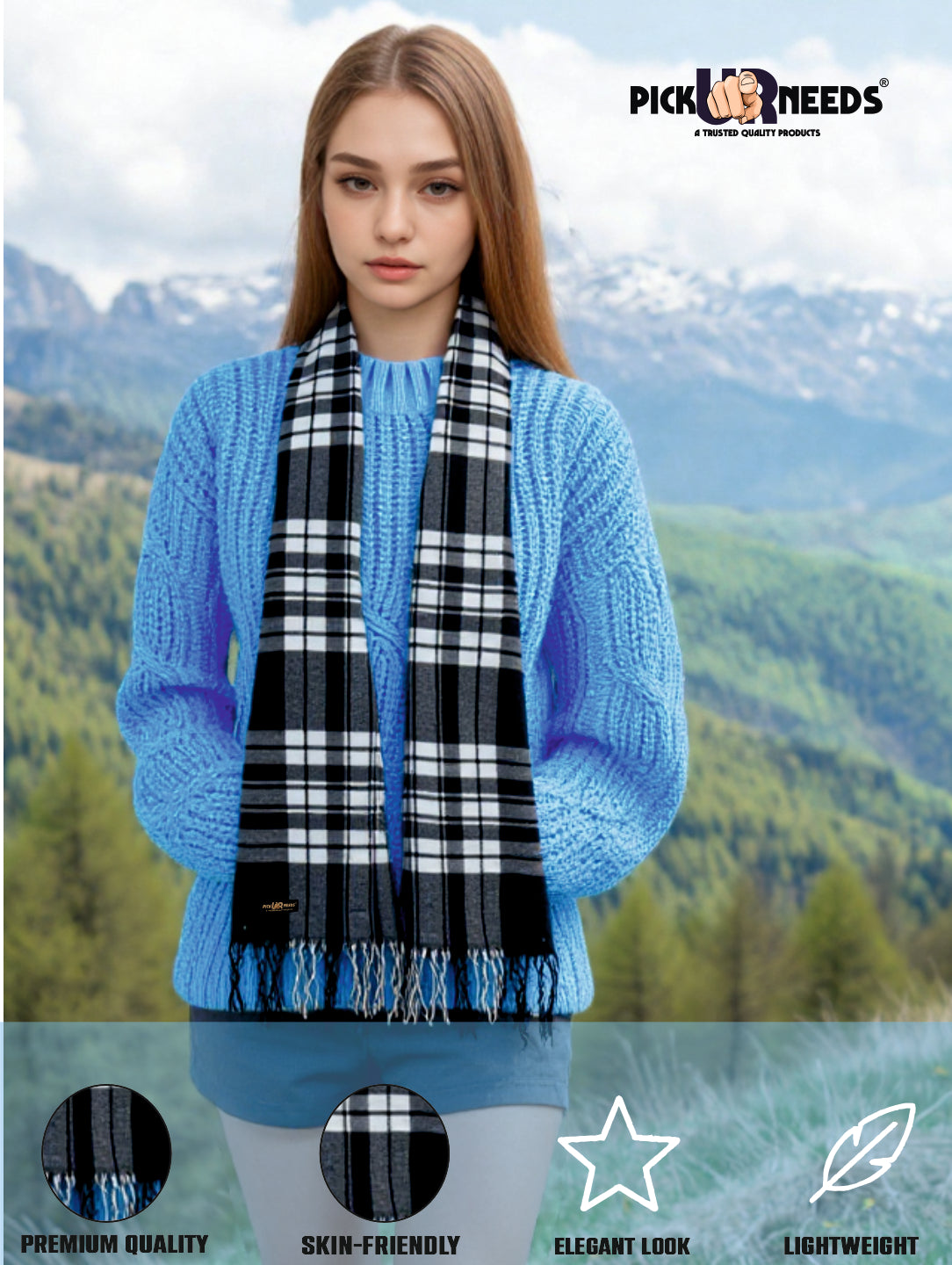 Pick Ur Needs Pure Cashmere Womens Winter Stylish Muffler Warm, Soft and Trendy Scarves for Cold W
