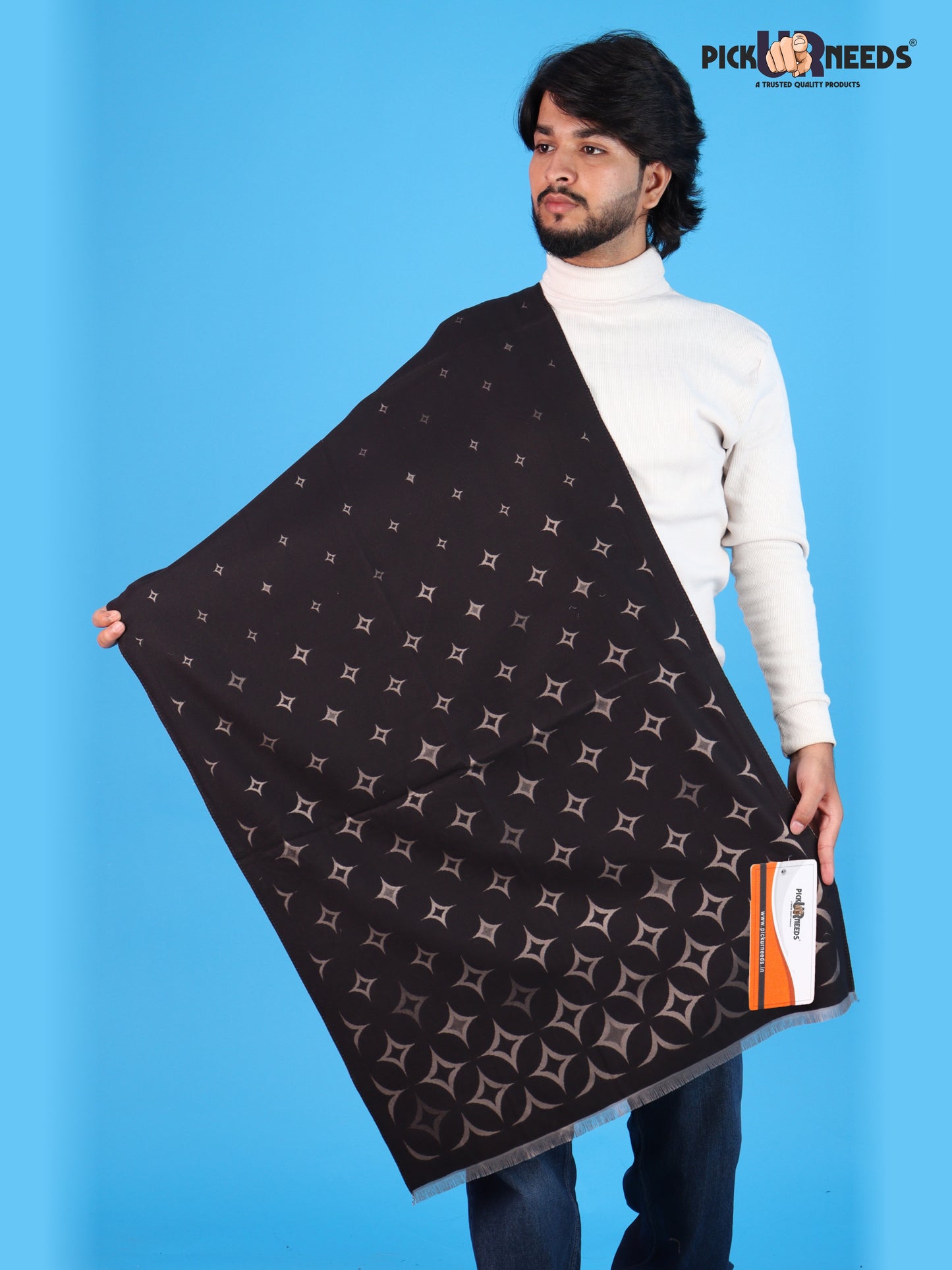 Pick Ur Needs Mens 2-in-1 Reversible Shawl Stylish Printed Winter Shawl for Boys Soft Warm Woolen Stole Premium Large Winter Wrap
