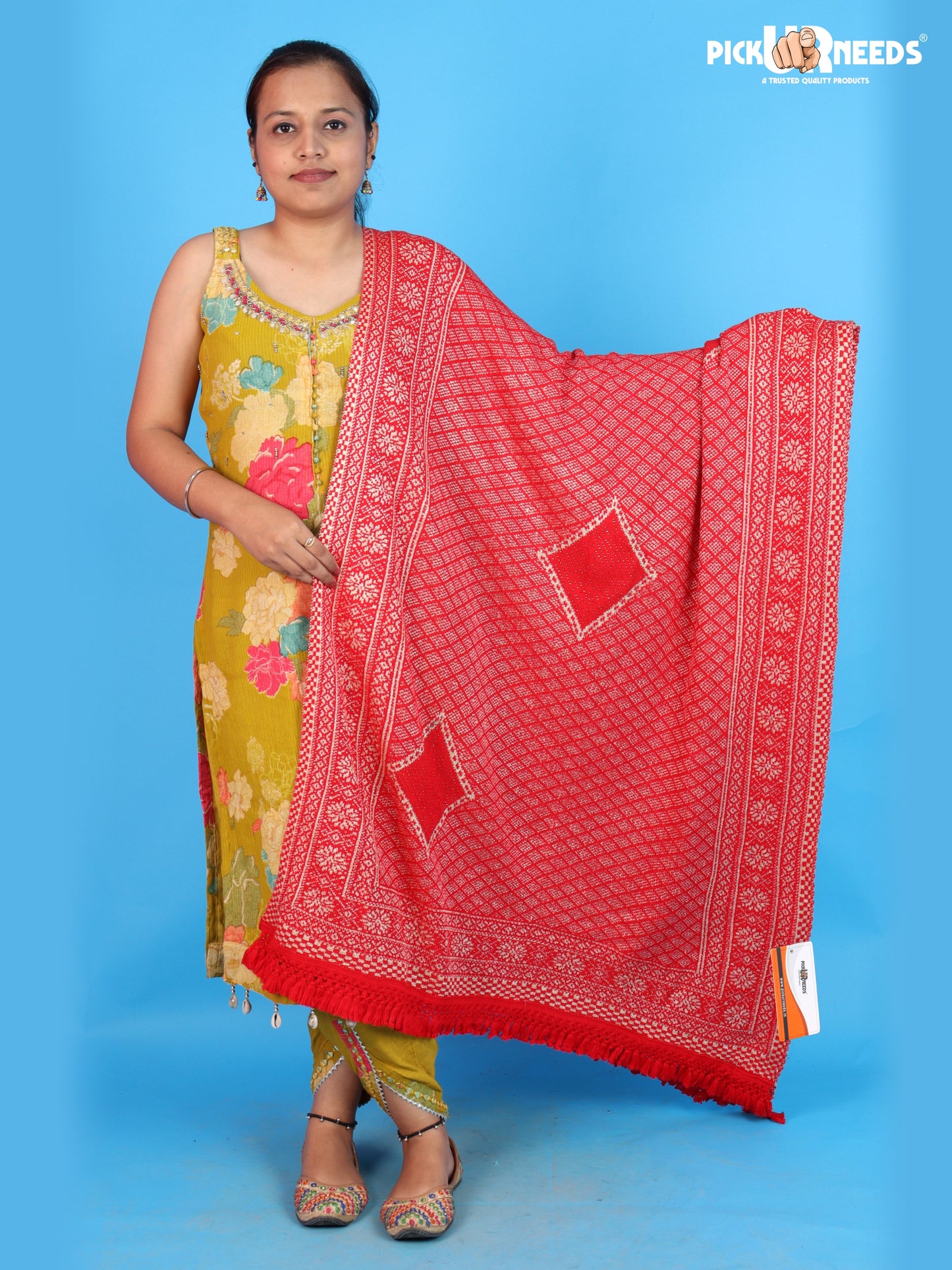 Pick Ur Needs Women & Girls Designer Shawl Stole with Elegant Woven Floral & Geometric Pattern, Soft Warm Winter Wrap with Fringed Border, Stylish Shoulder Scarf for Ladies