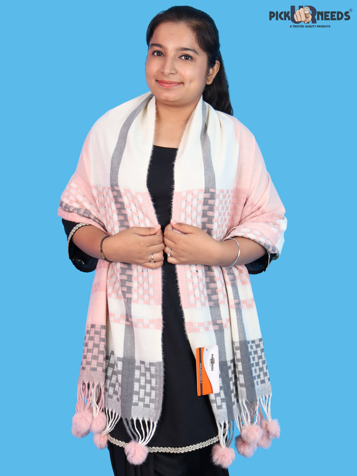 Pick Ur Needs Women Designer Winter Shawl with Geometric Checkered Pattern Shoulder Wrap with Tassels Stylish Stole for Girls Party, Casual & Ethnic Wear