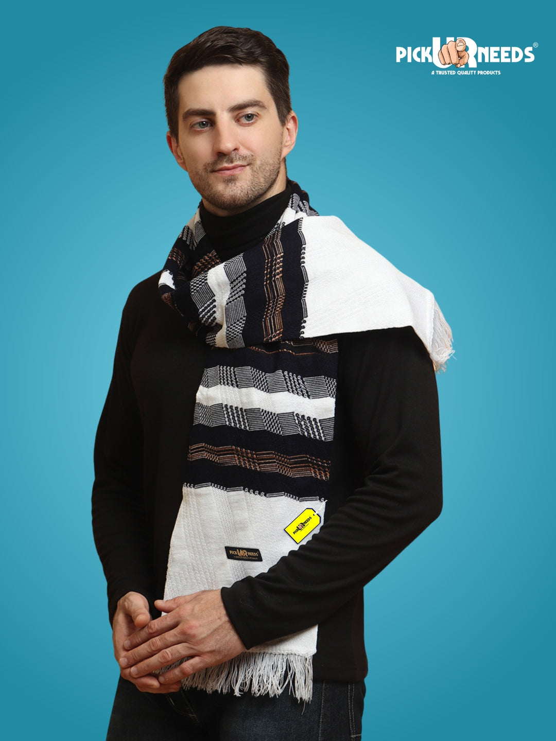 Pick Ur Needs Soft Warm Wool Blend Scarf Premium Knitted Winter Muffler for Men with Stylish Geometric Pattern Trendy Casual & Formal Winter Wear Mufflers
