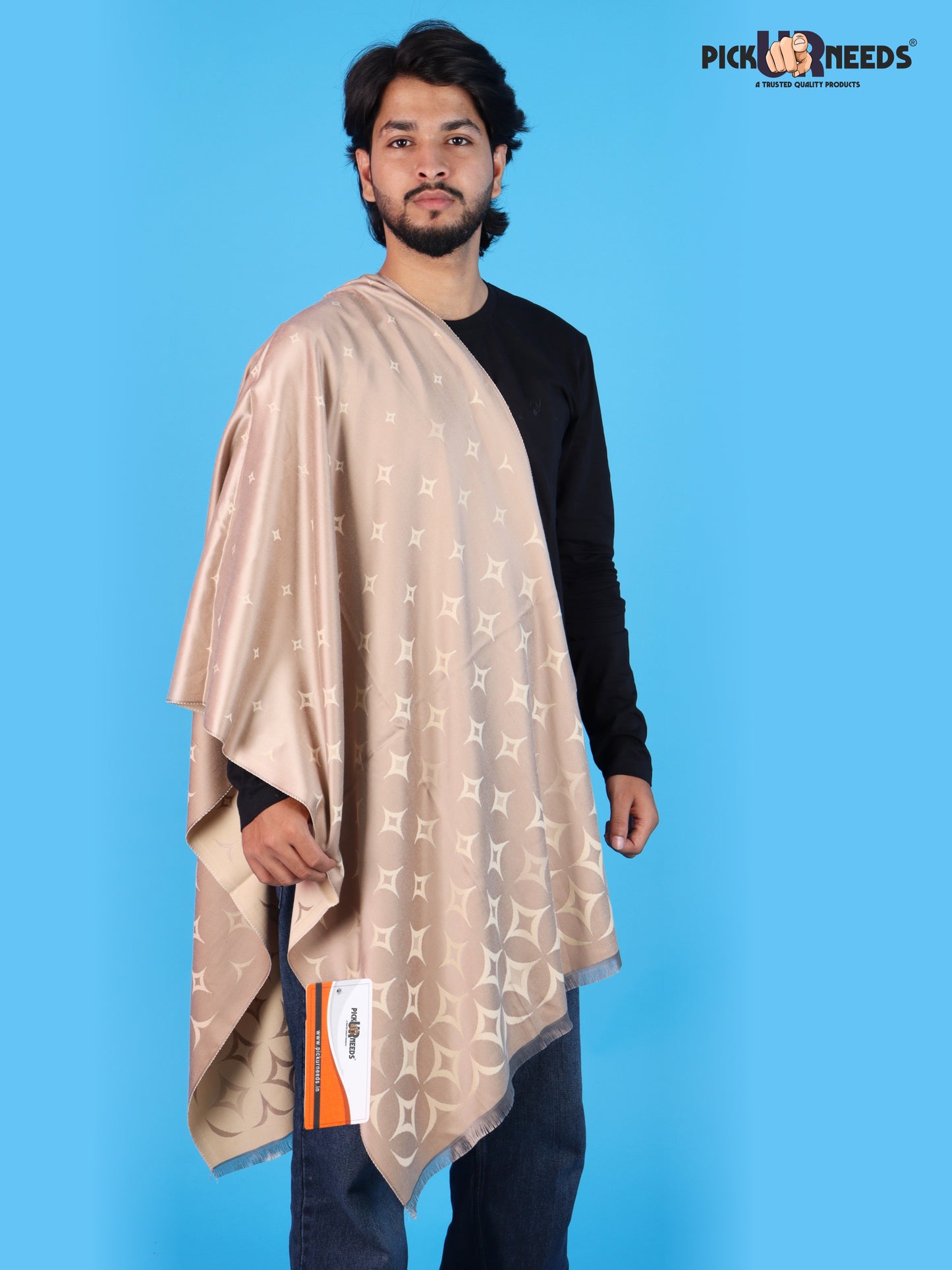 Pick Ur Needs Mens 2-in-1 Reversible Shawl Stylish Printed Winter Shawl for Boys Soft Warm Woolen Stole Premium Large Winter Wrap