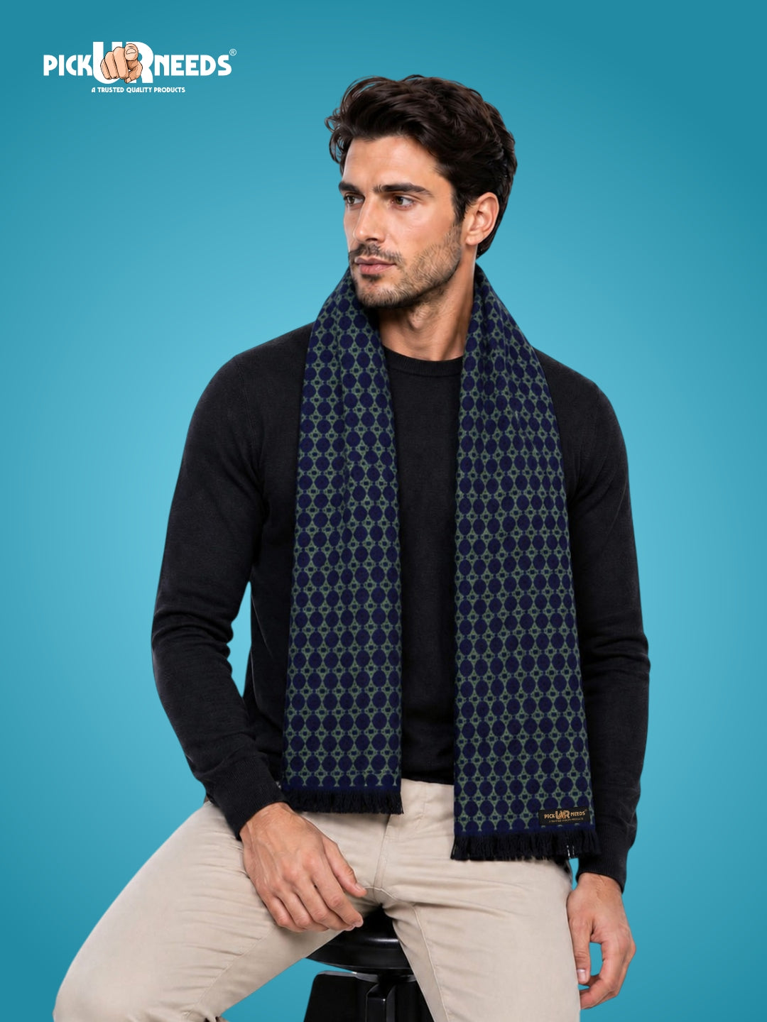 Pick Ur Needs Wool Blend Muffler for Men Soft Winter Scarf with Elegant Checks All-Day Comfort