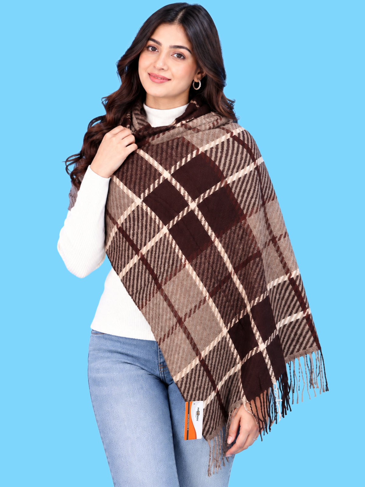 Pick Ur Needs Women's Winter Shawl & Muffler Soft Warm Checkered Printed Stole with Tassels Stylish Neck Wrap Scarf for Women & Girls