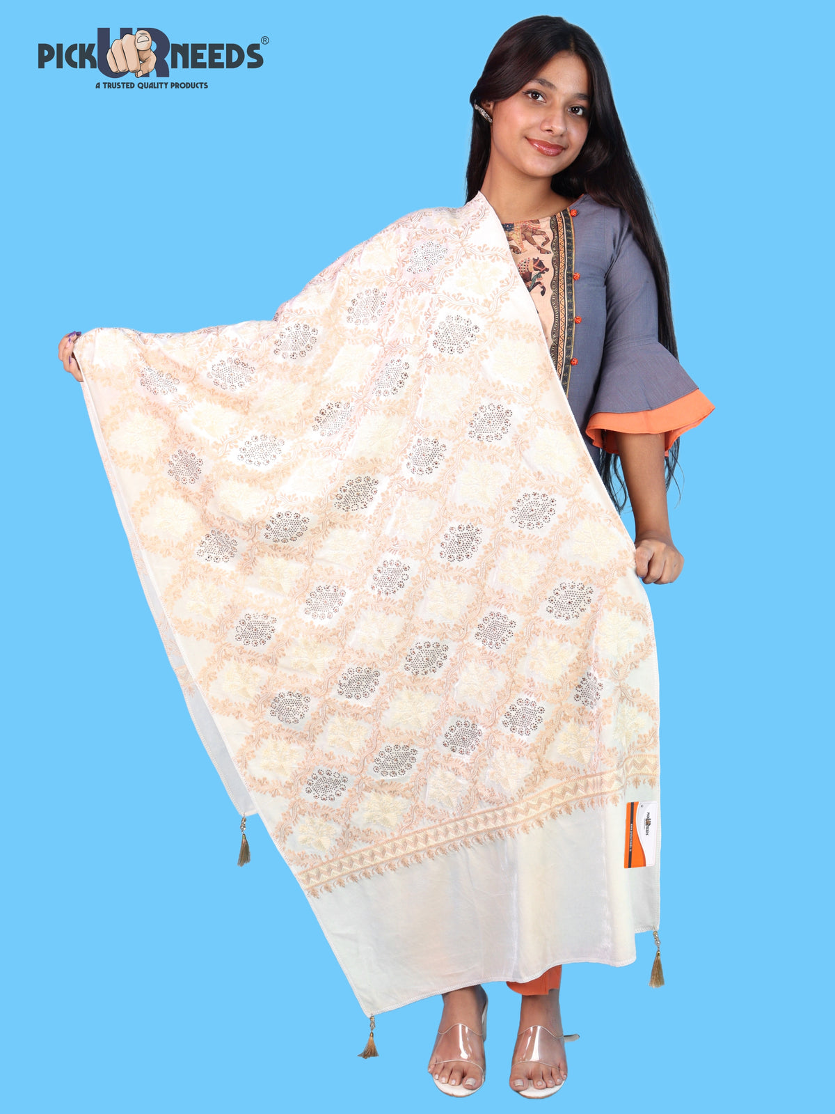 Pick Ur Needs Womens Velvet Woolen Girls Shawl with Elegant Embroidered Design, Warm Winter Wrap for Wedding Parties, Festive Occasions