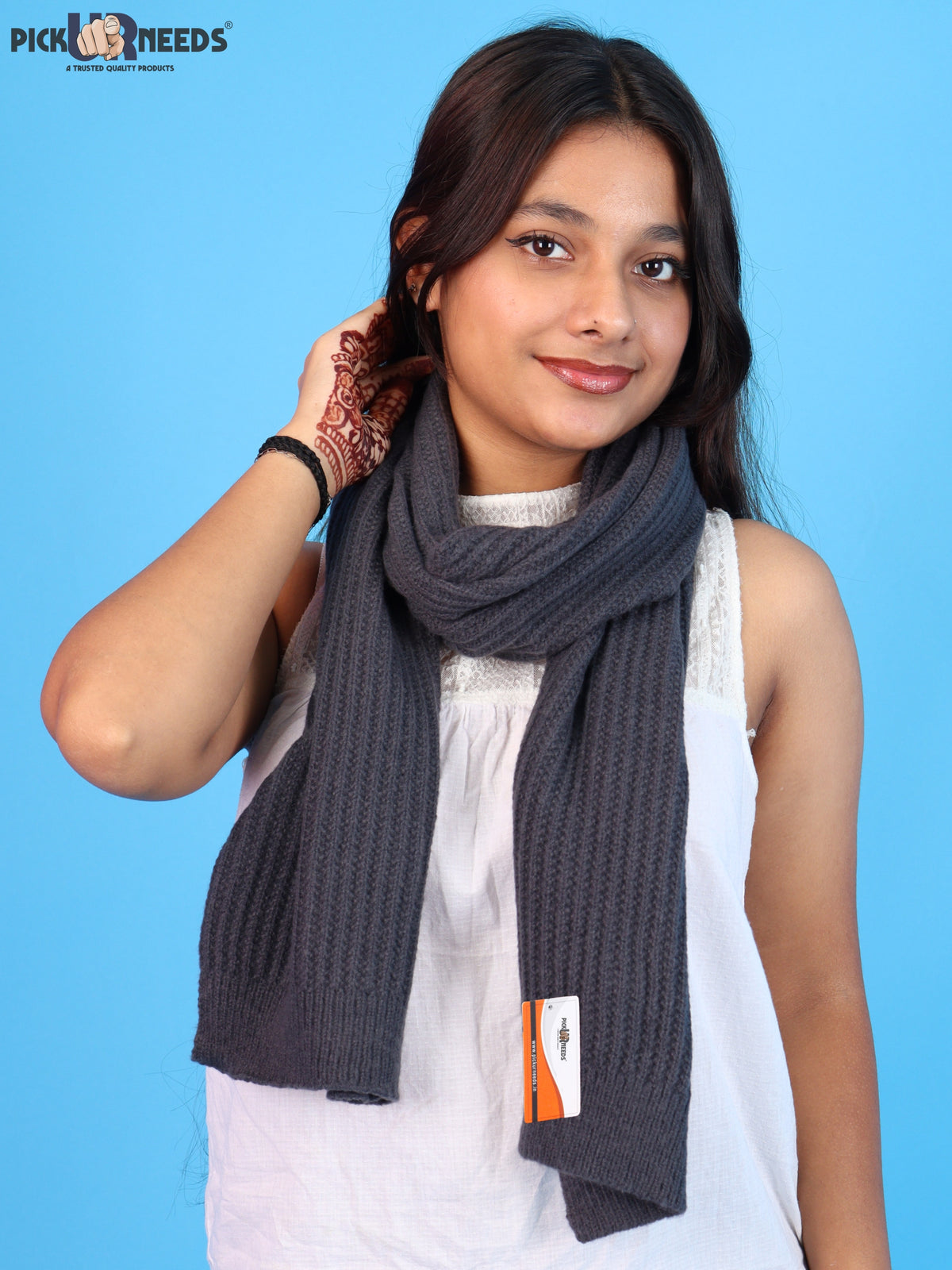 Pick Ur Needs Womens Stylish Knitted Muffler Scarf, Long Ribbed Knit Winter Neck Wrap, Soft Textured Cozy Scarf for Girls