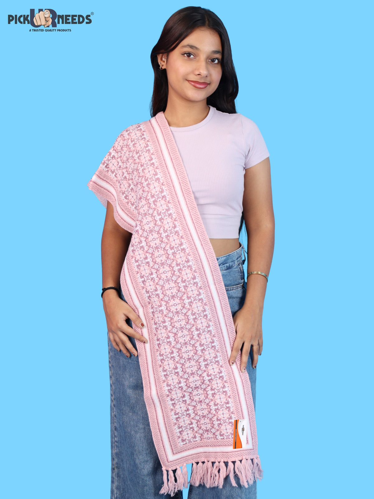 Pick Ur Needs Womens & Girls Super Soft Knitted Woolen Muffler Warm Winter Neck Scarf with Elegant Printed Design & Tassels