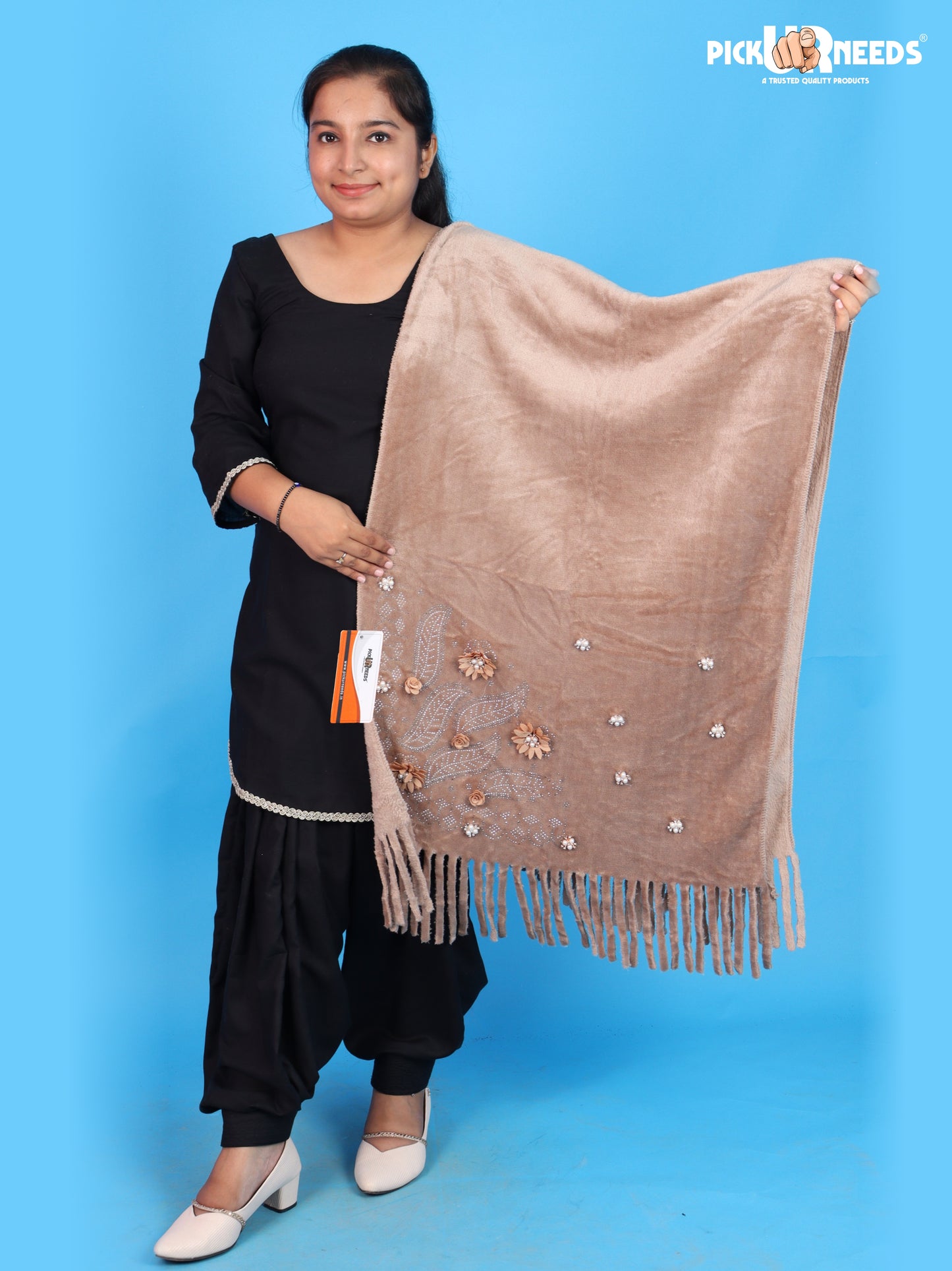 Pick Ur Needs Girls Embroidered Shawl Stylish Floral Embellished Winter Stole with Decorative Fringe Tassels Elegant Shoulder Wrap for Women