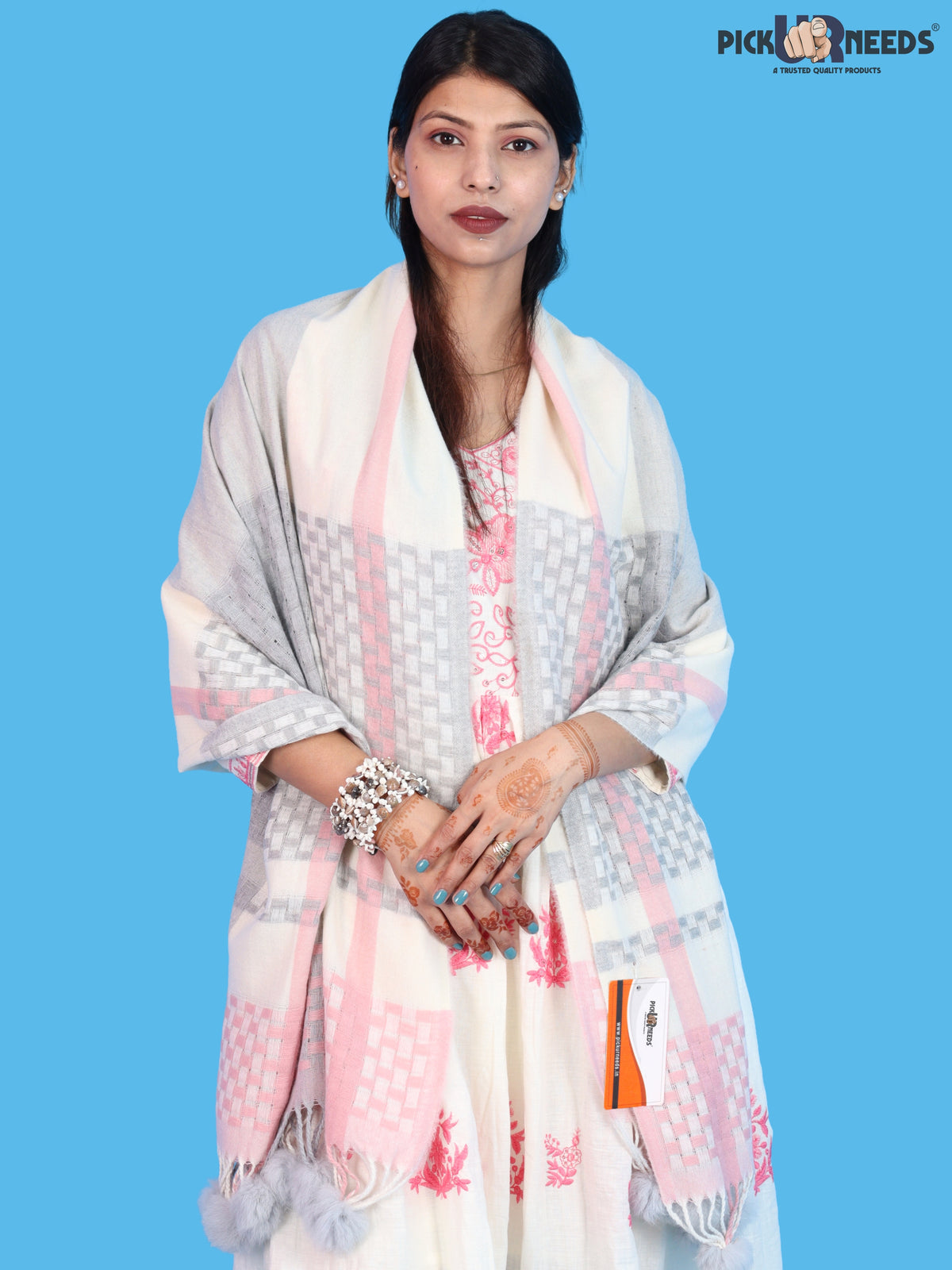 Pick Ur Needs Women Designer Winter Shawl with Geometric Checkered Pattern Shoulder Wrap with Tassels Stylish Stole for Girls Party, Casual & Ethnic Wear