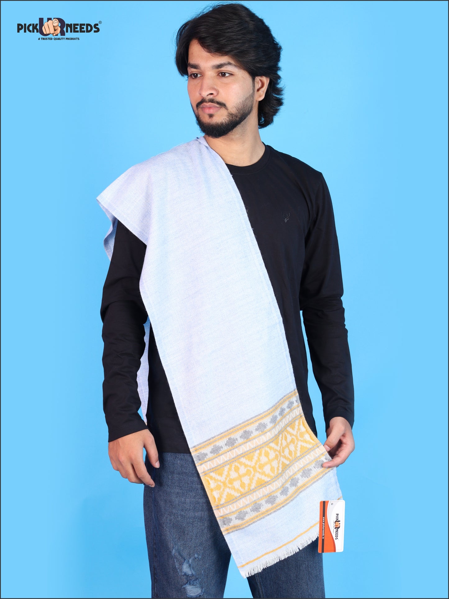 Pick Ur Needs Kullu Muffler for Men & Boys Traditional Woolen Winter Scarf with Elegant Woven Pattern & Fringed Ends Soft Warm Stole for Men