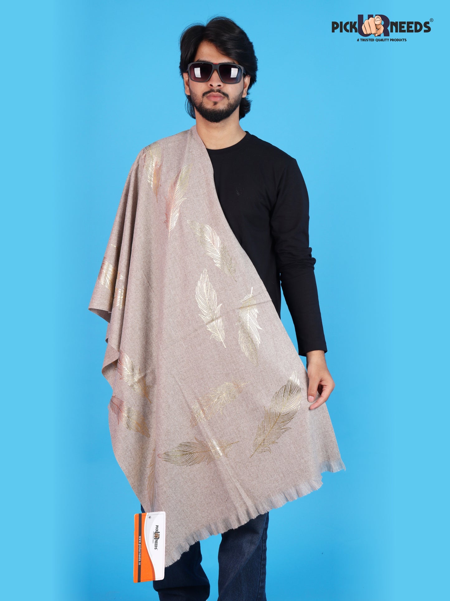 Pick Ur Needs Winter Shawl, Scarf, Stole & Muffler with Elegant Feather Print Soft Lightweight Winter Wrap for Men Stylish Scarf Stole for Kurta, Shirt For Boys