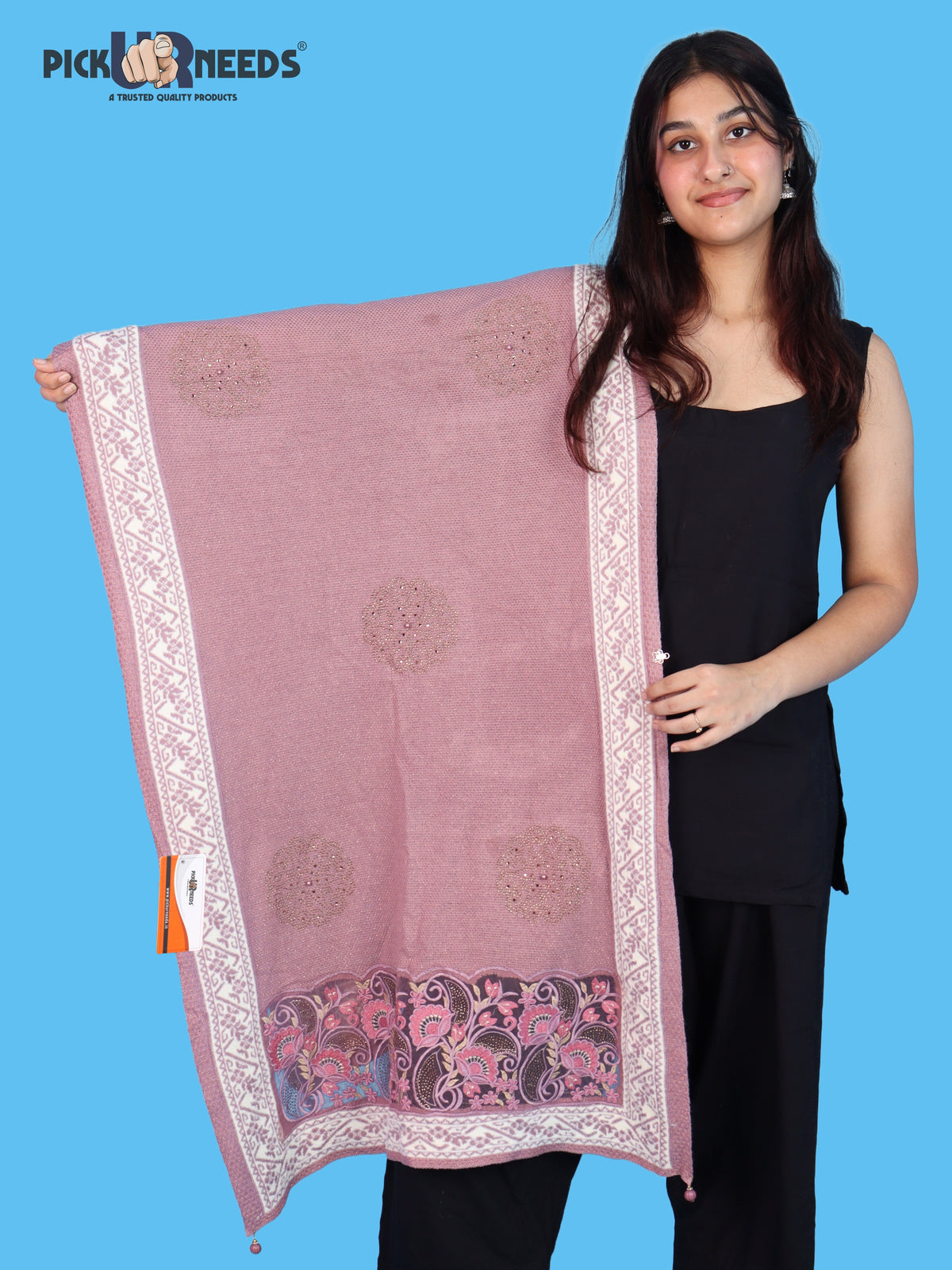 Pick Ur Needs Women Winter Shawl with Net Work Border Shrug & Poncho Style Elegant Winter Wear for Party