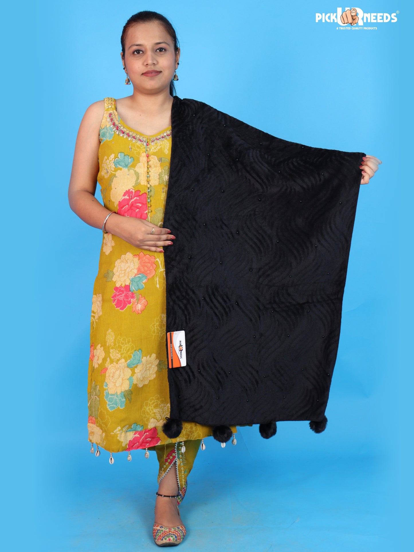 Pick Ur Needs Women’s Winter Shawl with Stylish Textured Pattern & Pom Pom Tassels Soft Warm Elegant Party, Casual & Daily Wear Girls Stole