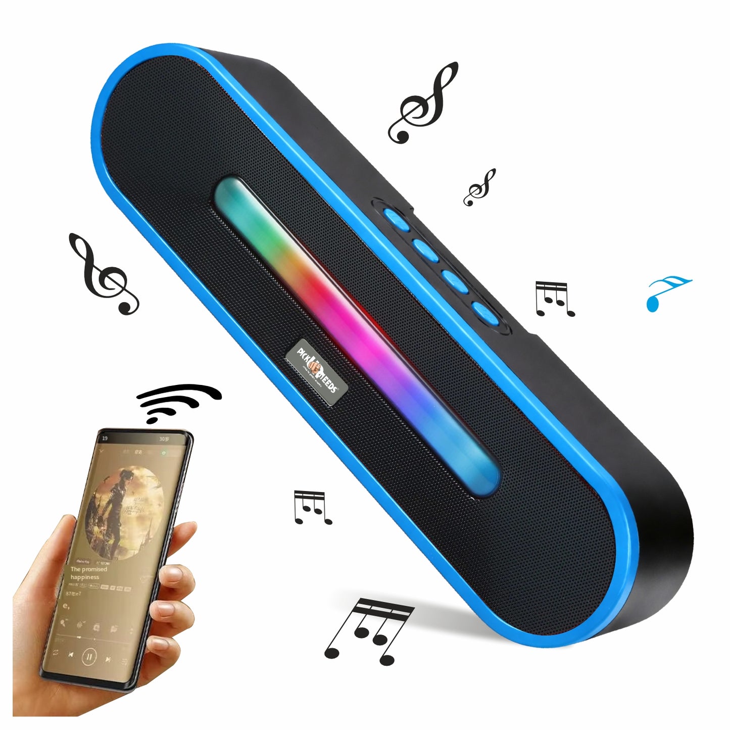 Pick Ur Needs Portable Bluetooth Speaker 1800mAh with RGB LED Lights | Wireless Speaker with USB, TF Card & AUX | Deep Bass Sound Bar for Home & Outdoor