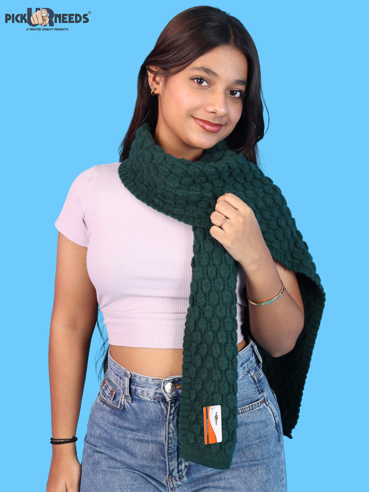 Pick Ur Needs Women and Girls Knitted Winter Muffler, Textured Woollen Scarf with Elegant Woven Pattern, Soft Warm Lightweight Neck Wrap