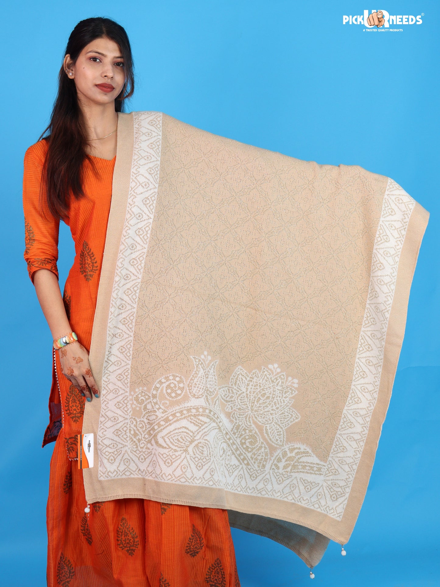Pick Ur Needs Womens & Girls Soft Knitted Winter Shawl with Elegant Floral & Geometric Pattern, Warm Lightweight Stylish Stole For Ladies