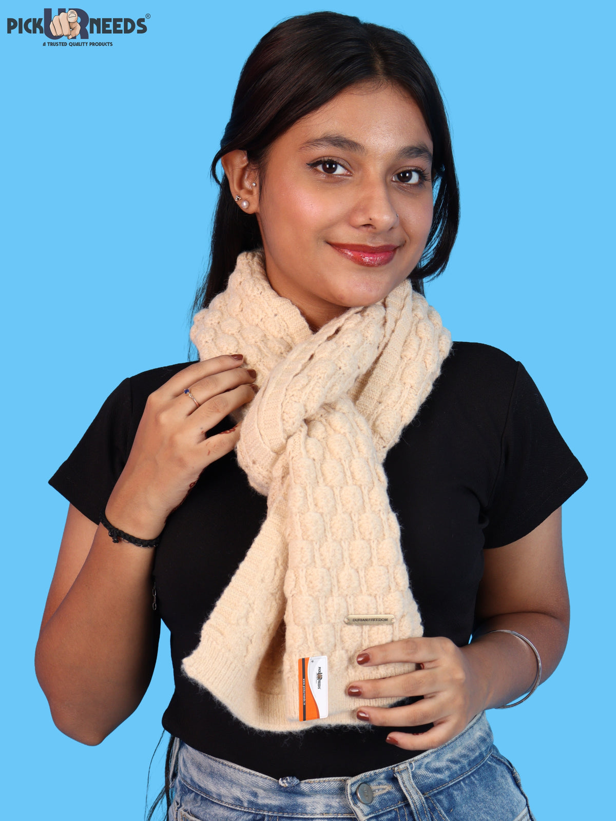 Pick Ur Needs Women and Girls Knitted Winter Muffler, Textured Woollen Scarf with Elegant Woven Pattern, Soft Warm Lightweight Neck Wrap
