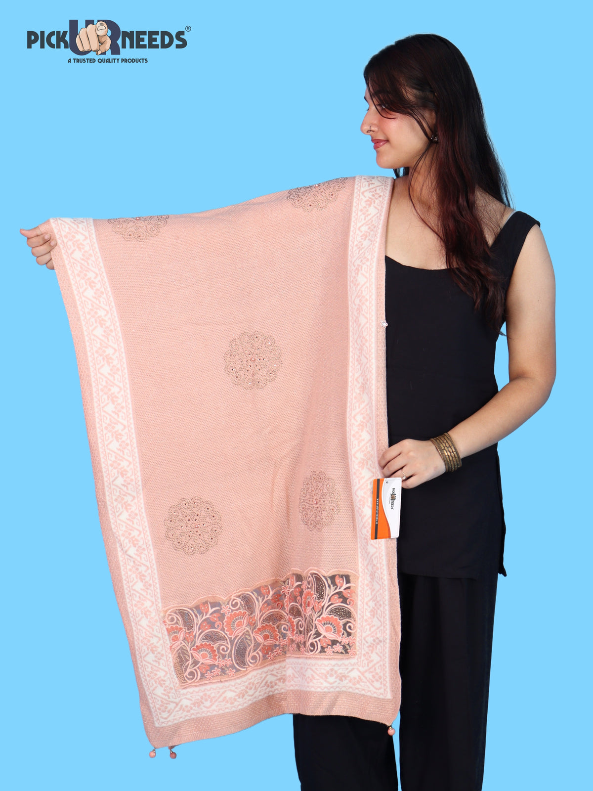 Pick Ur Needs Women Winter Shawl with Net Work Border Shrug & Poncho Style Elegant Winter Wear for Party