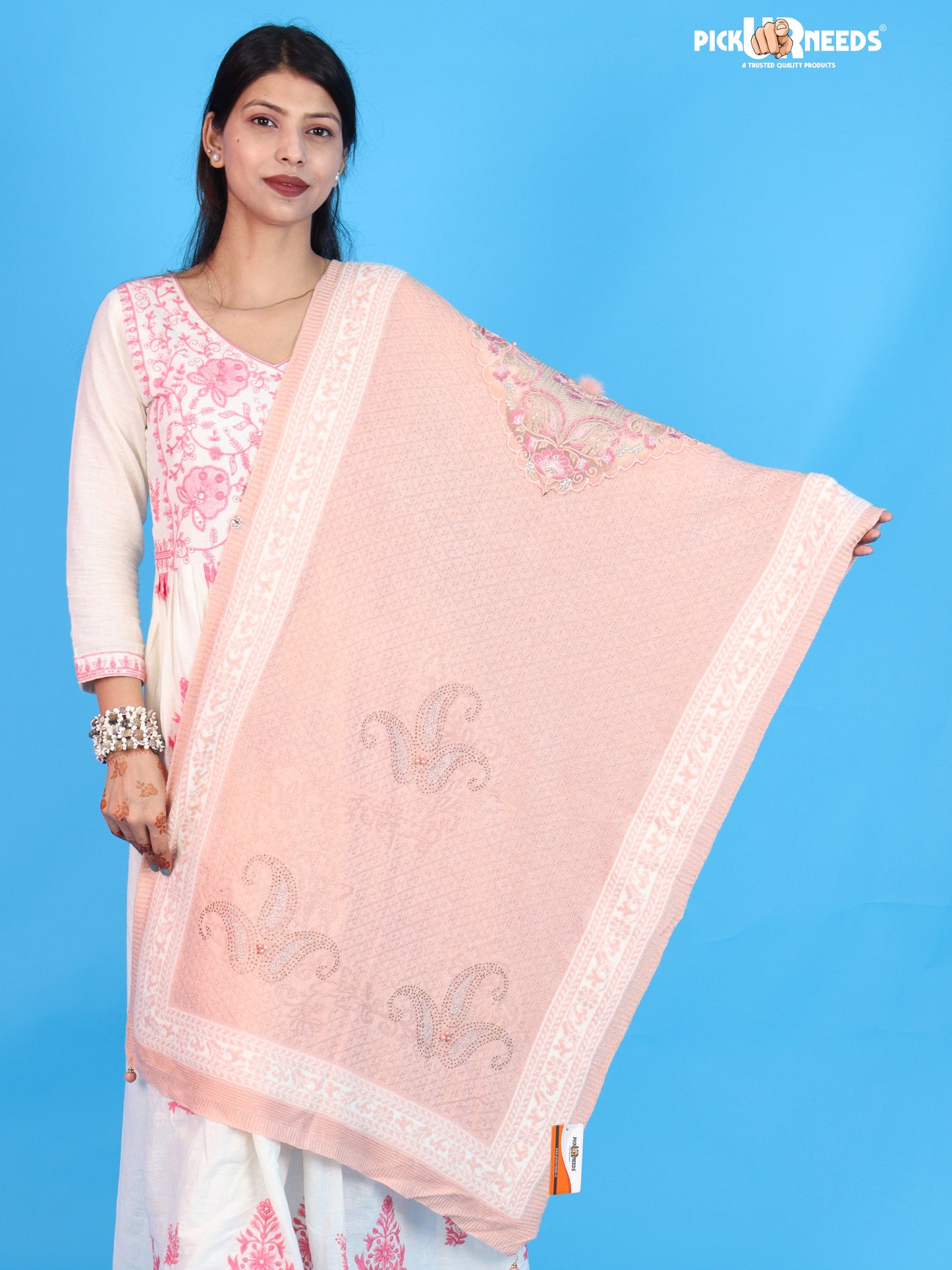 Pick Ur Needs Women’s Winter Shawl with Elegant Floral Pattern & Decorative Border Soft Warm Fashion Wrap for Women & Girls