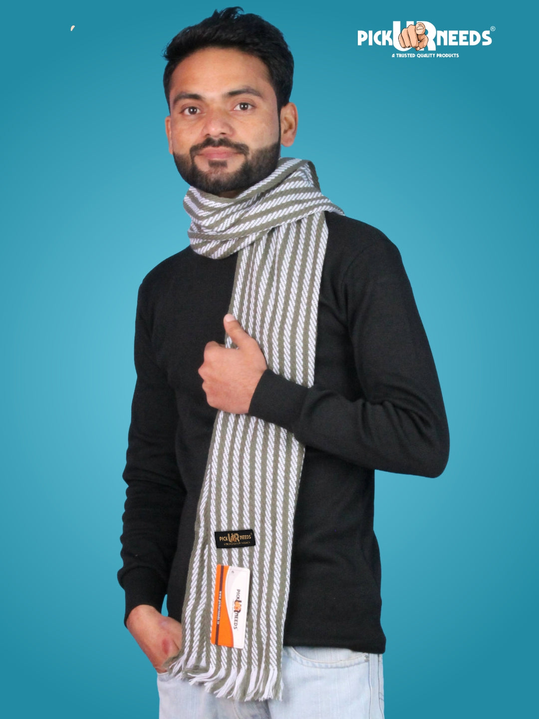 Pick Ur Needs Premium Men's Warm And Stylish Woolen Muffler With Multicolour Stripes And Stylish Tussles Ends