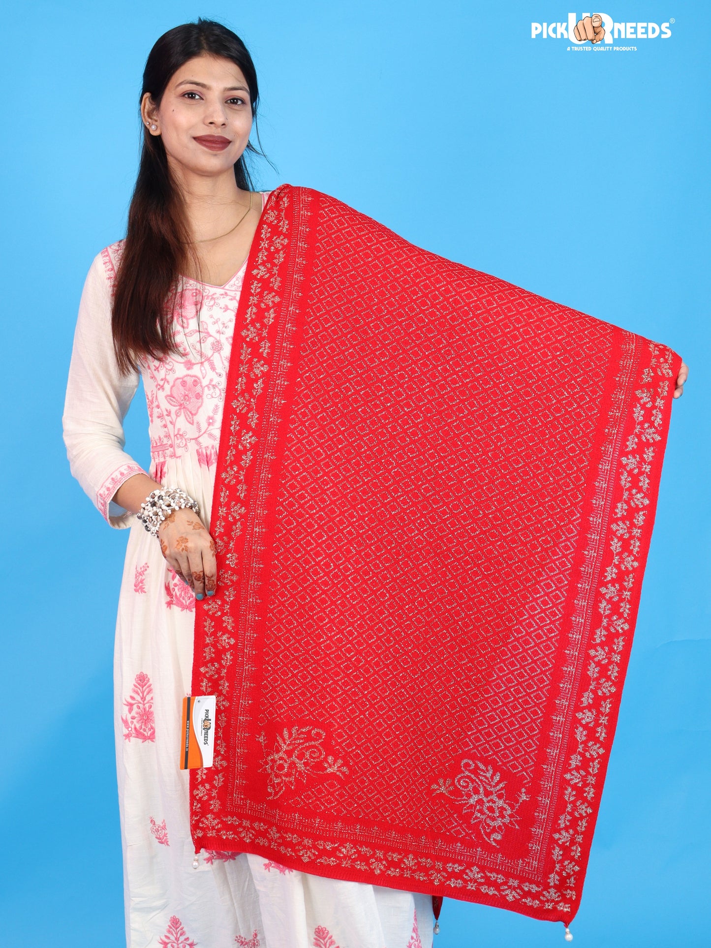 Pick Ur Needs Ladies Printed Winter Shawl with Elegant Pattern Soft Knitted Stole with Designer Border & Tassel Finish Comfortable Shoulder Wrap for