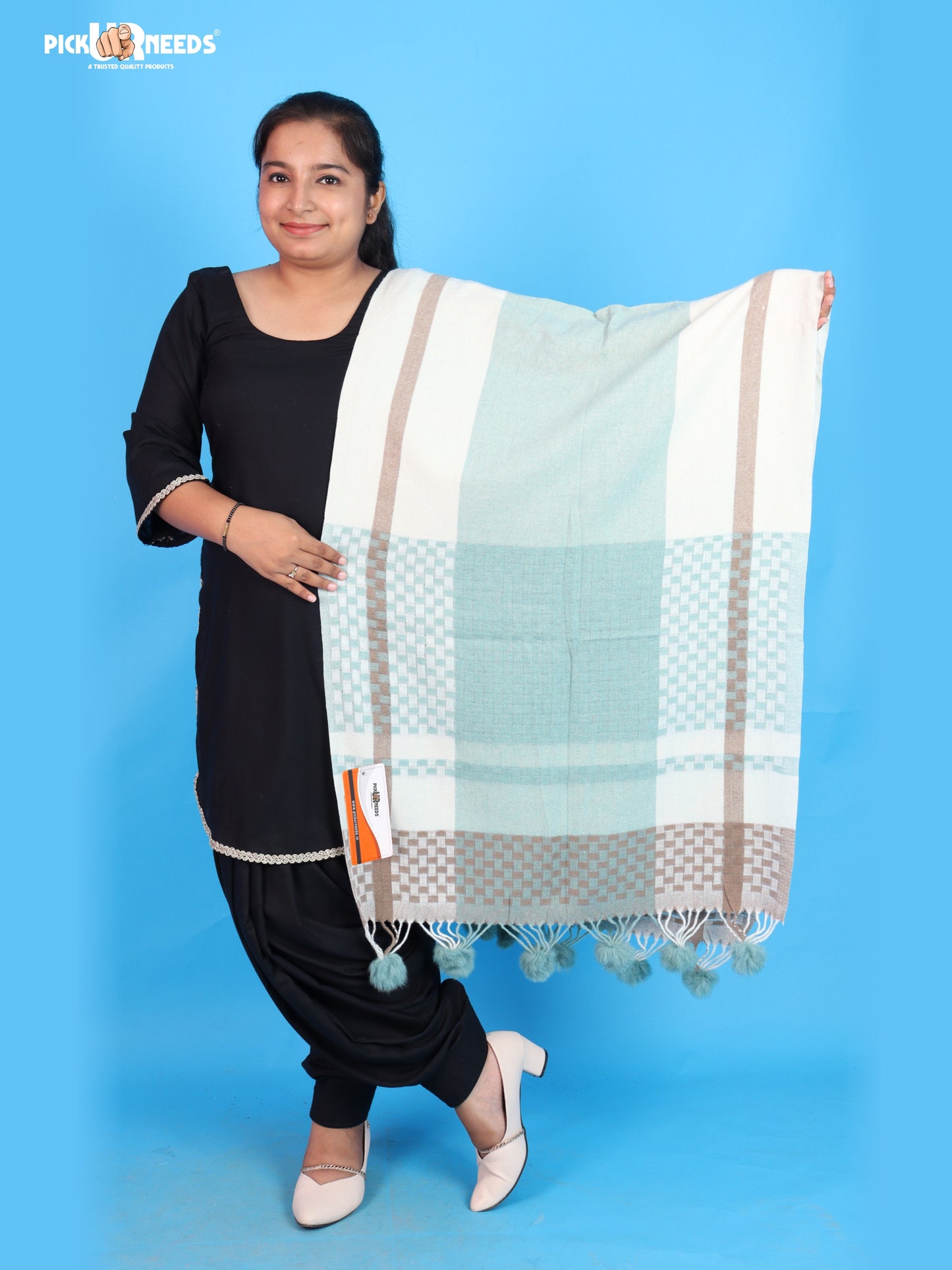 Pick Ur Needs Women Designer Winter Shawl with Geometric Checkered Pattern Shoulder Wrap with Tassels Stylish Stole for Girls Party, Casual & Ethnic Wear