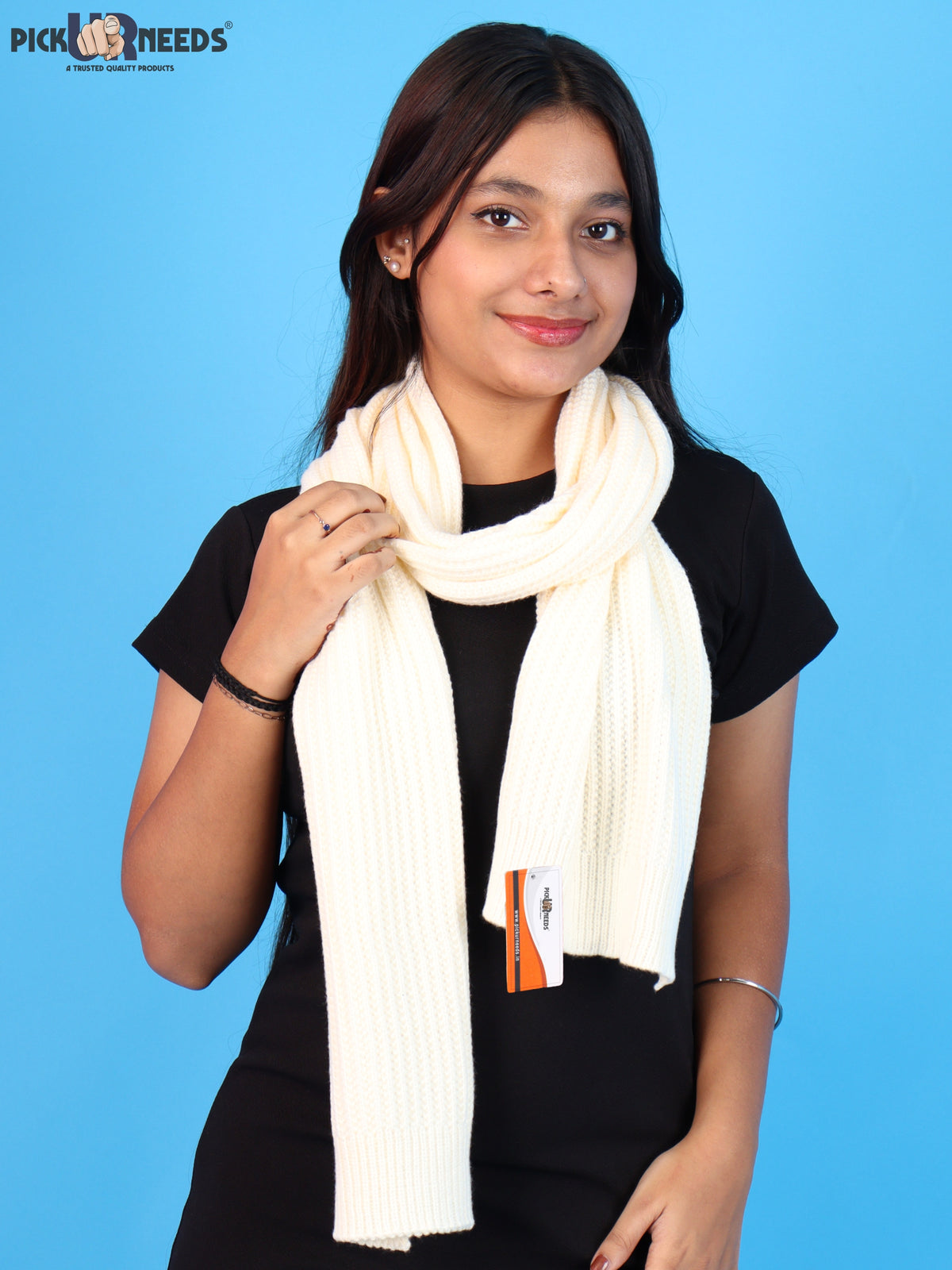 Pick Ur Needs Womens Stylish Knitted Muffler Scarf, Long Ribbed Knit Winter Neck Wrap, Soft Textured Cozy Scarf for Girls