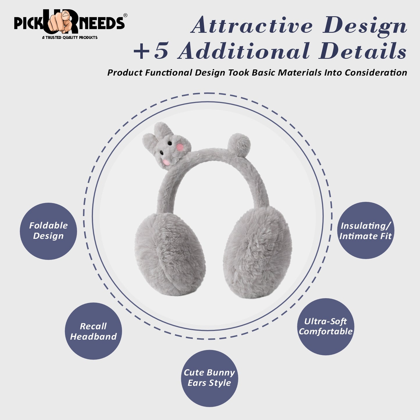 Pick Ur Needs Cute Bunny Ear Muffs for Women & Kids – Foldable Ultra-Soft Winter Earmuffs, Lightweight Plush Ear Warmers