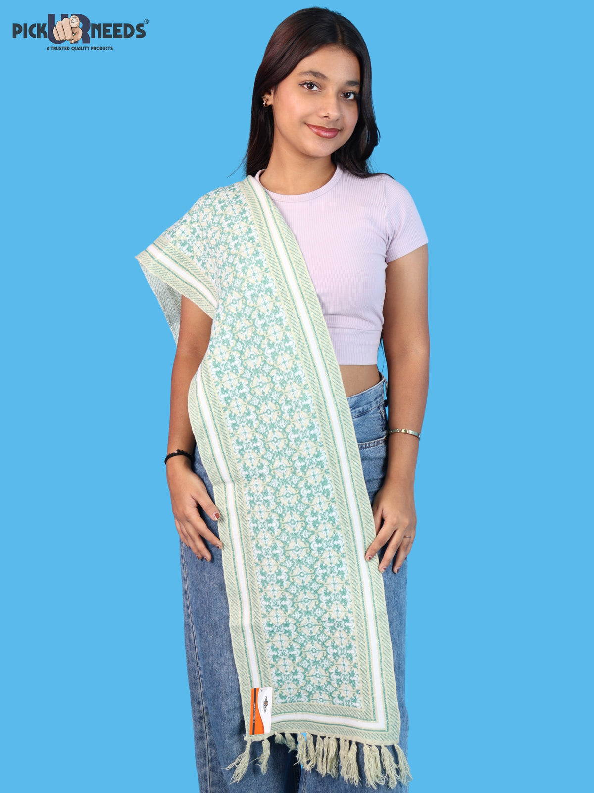 Pick Ur Needs Womens & Girls Super Soft Knitted Woolen Muffler Warm Winter Neck Scarf with Elegant Printed Design & Tassels
