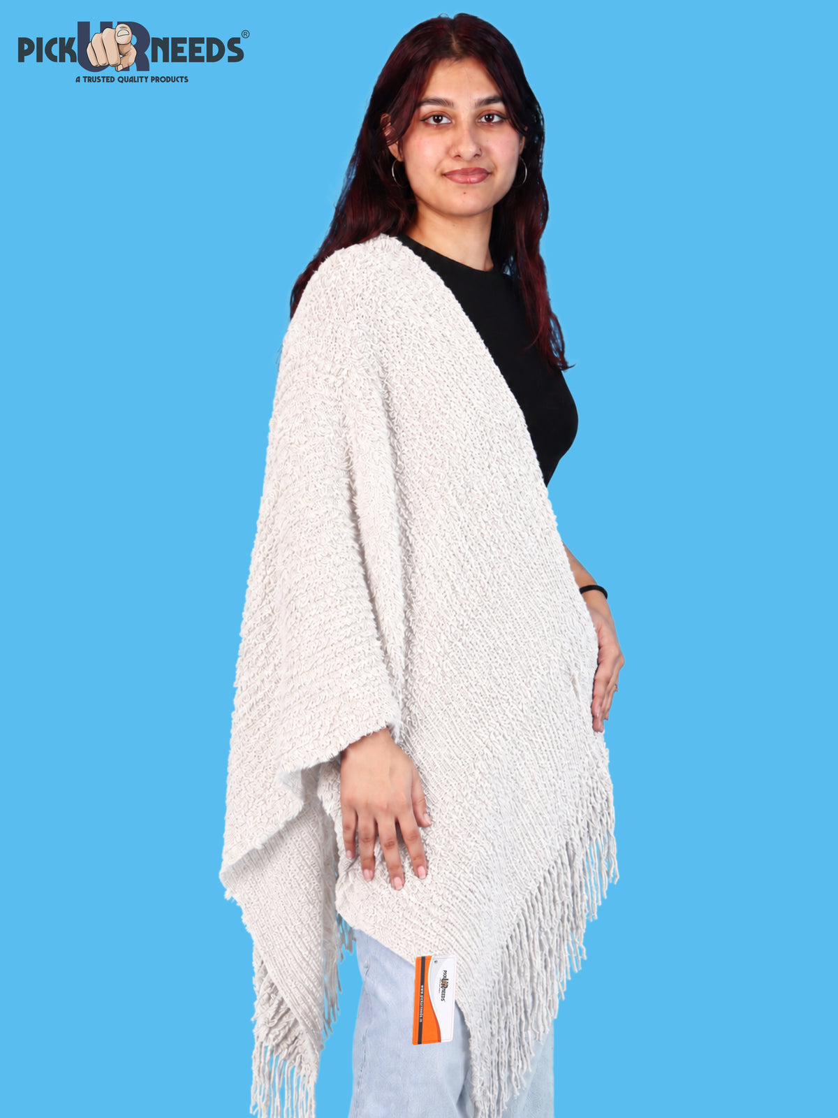 Pick Ur Needs Womens Winter shawl with Soft Plush Texture & Long Fringe Detailing Elegant Wrap for Ladies & Girls Cozy Seasonal Shoulder Cover for Casual, Ethnic & Western Outfits