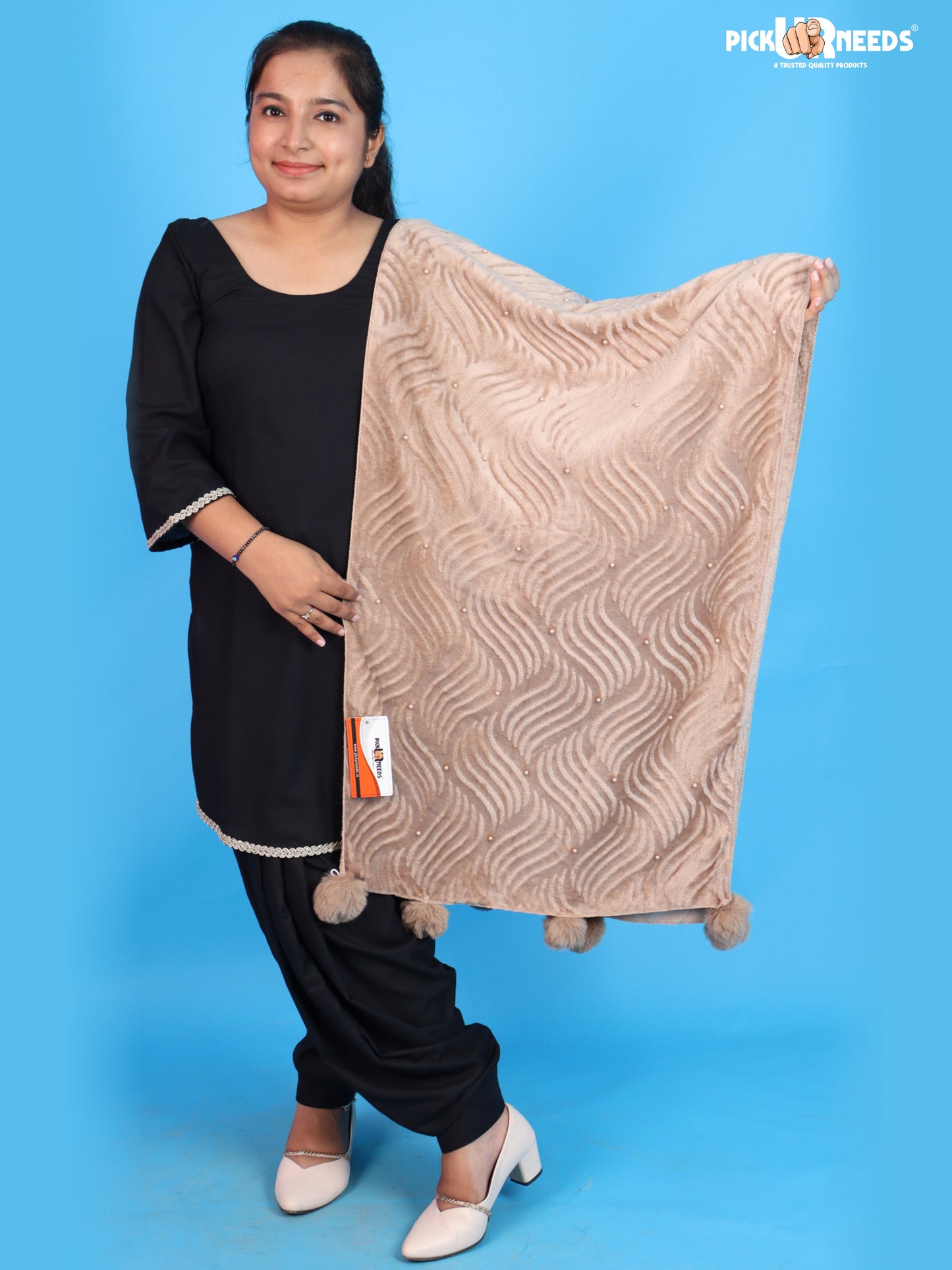 Pick Ur Needs Women’s Winter Shawl with Stylish Textured Pattern & Pom Pom Tassels Soft Warm Elegant Party, Casual & Daily Wear Girls Stole