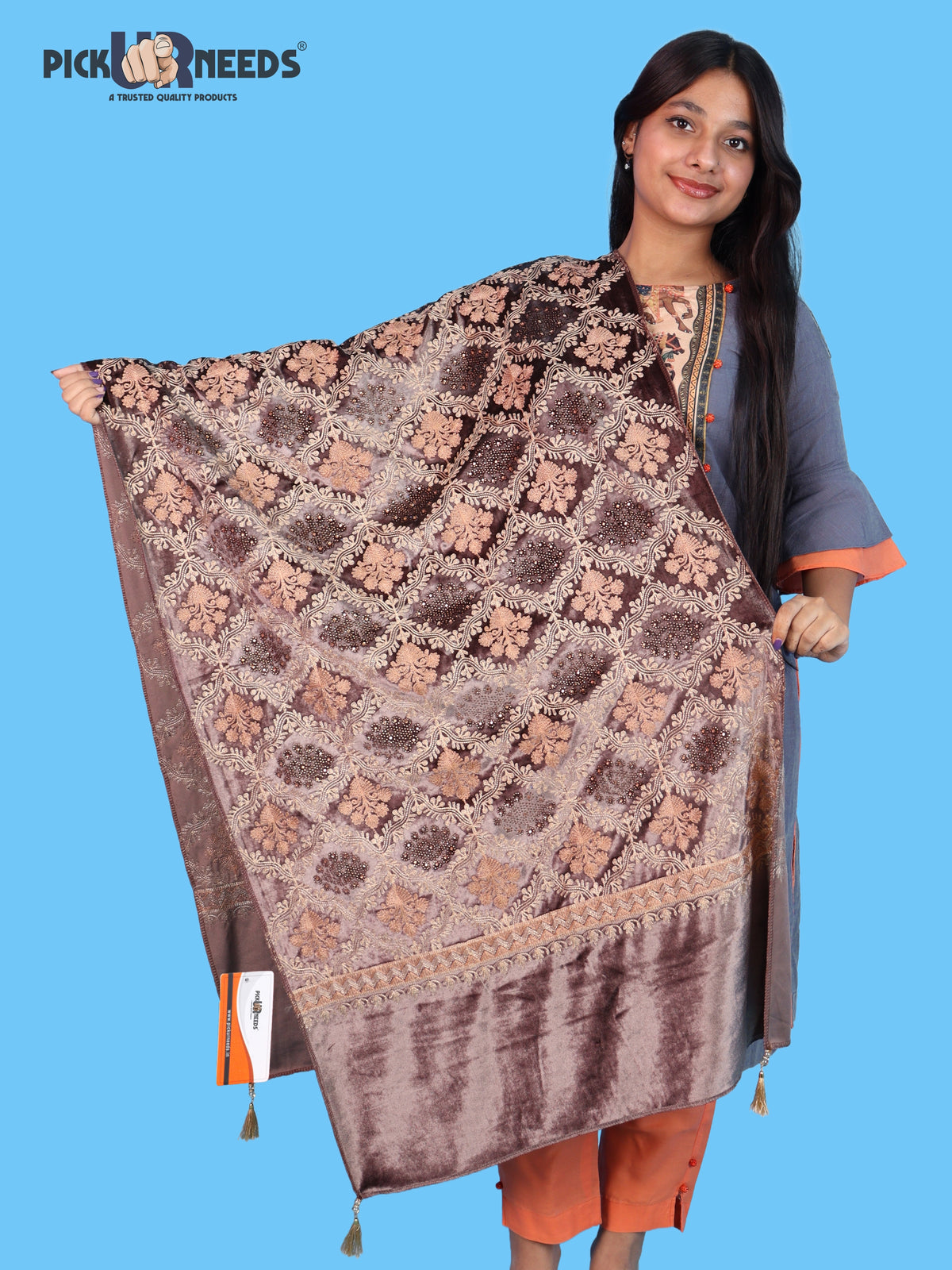 Pick Ur Needs Womens Velvet Woolen Girls Shawl with Elegant Embroidered Design, Warm Winter Wrap for Wedding Parties, Festive Occasions