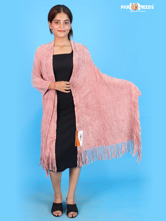 Pick Ur Needs Womens Winter Shawl with Soft Plush Texture & Long Fringe Detailing Stole Elegant Wrap for Ladies & Girls Cozy Seasonal Shoulder Cover for Casual, Ethnic & Western Outfits