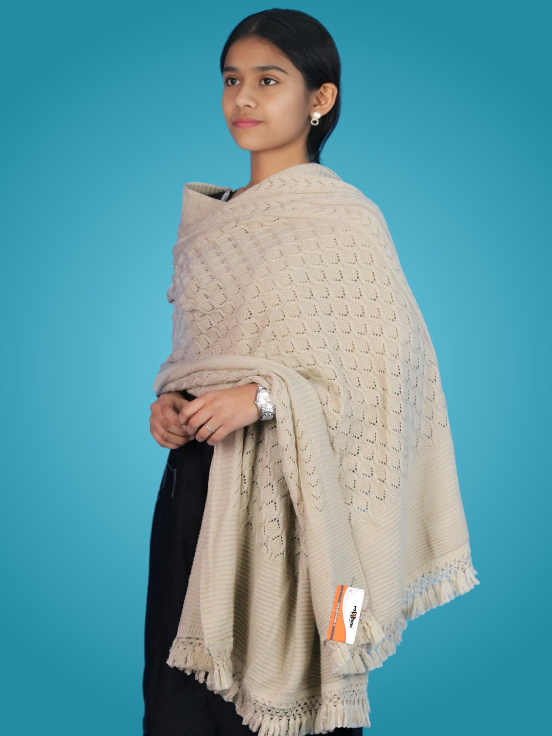 Pick Ur Needs Women’s Premium Knitted Winter Soft Shawl Woolen Warm Stole with Elegant Lace Pattern & Tassels For Girls
