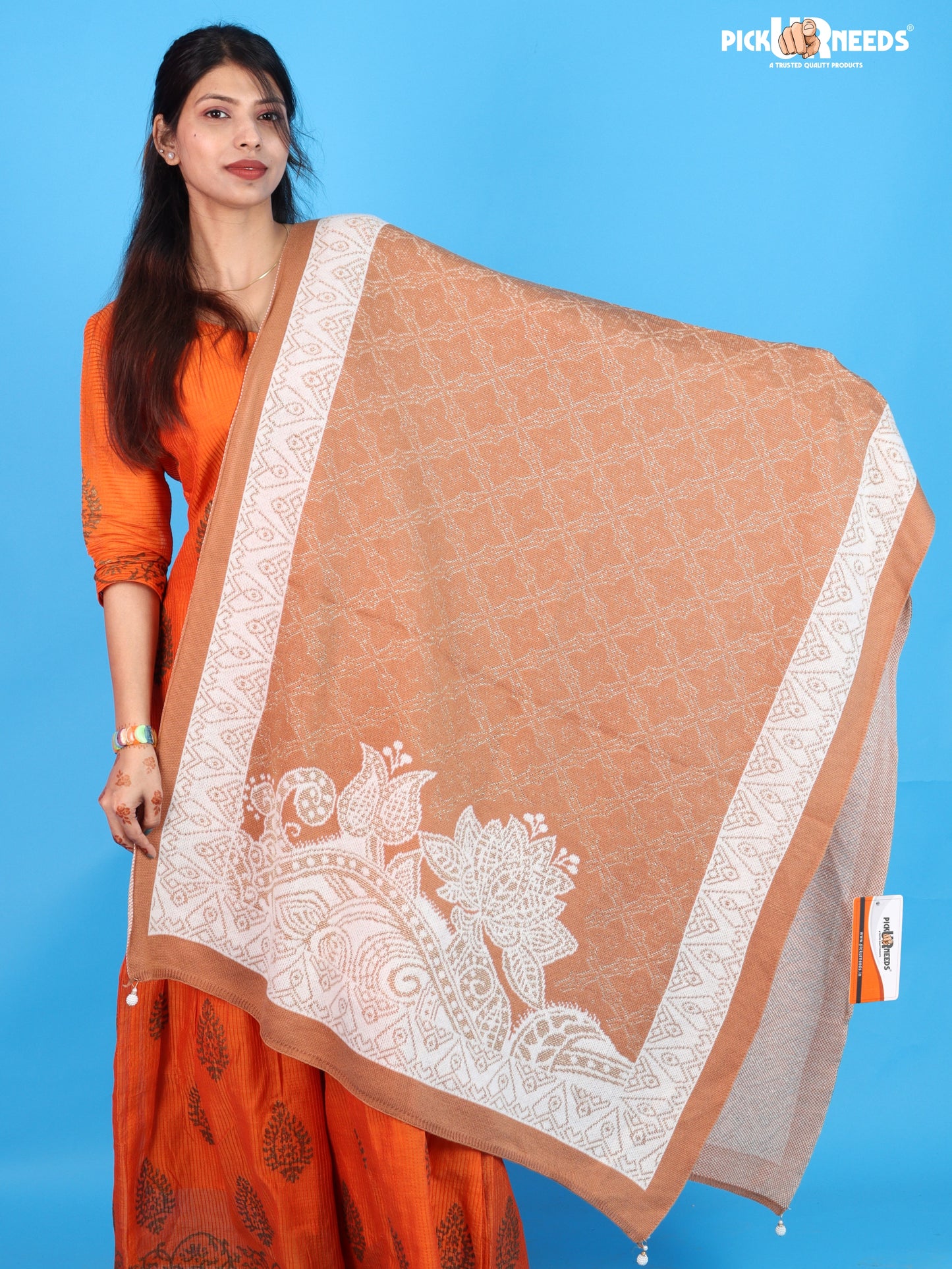 Pick Ur Needs Womens & Girls Soft Knitted Winter Shawl with Elegant Floral & Geometric Pattern, Warm Lightweight Stylish Stole For Ladies