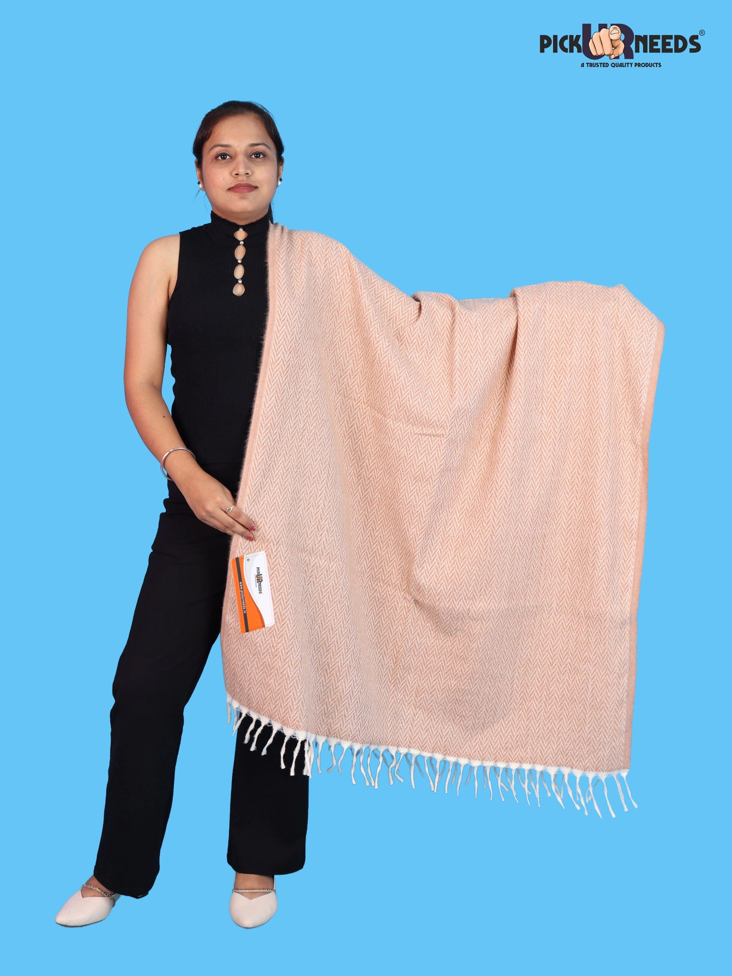 Pick Ur Needs Women’s Winter Muffler Shawl Soft & Warm Knitted Herringbone Wrap with Elegant Fringe Stole For Girls