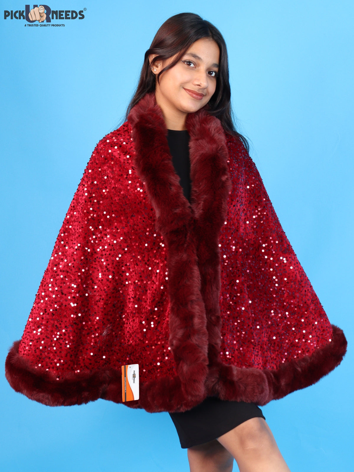 Pick Ur Needs Luxury Shrug for Women Sequin Outerwear with Soft Fur Collar Shawl Evening Wrap Poncho
