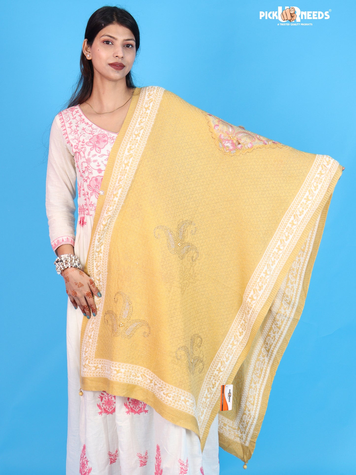 Pick Ur Needs Women’s Winter Shawl with Elegant Floral Pattern & Decorative Border Soft Warm Fashion Wrap for Women & Girls
